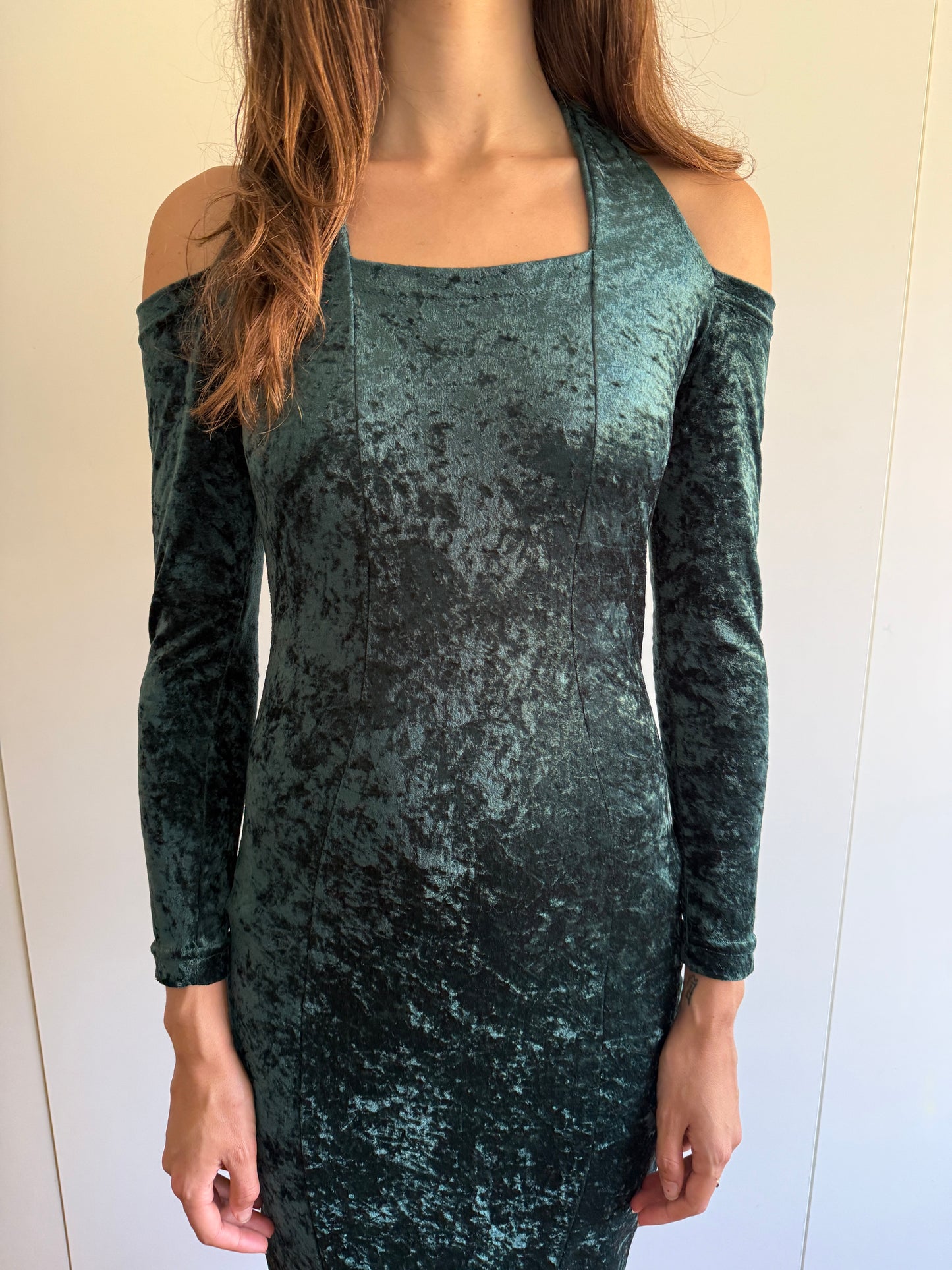 80s VINTAGE VELVET HALTER NECK DRESS