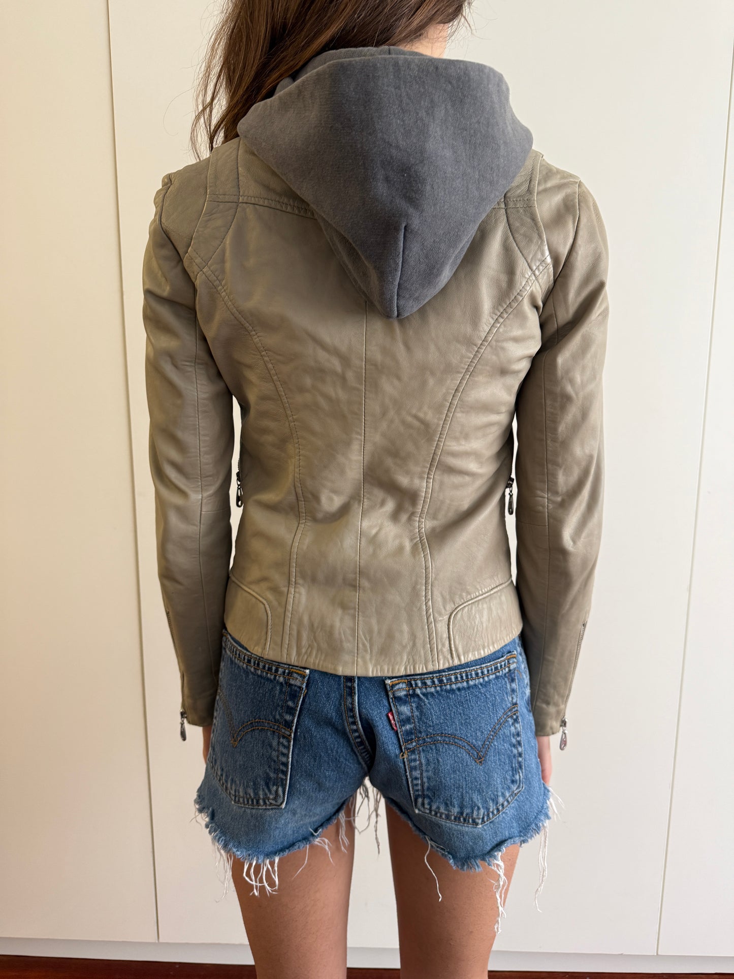 VINTAGE LAMBSKIN LEATHER JACKET WITH DETACHABLE HOOD