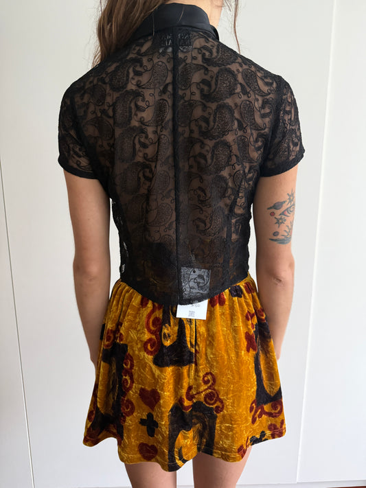 90s NORMA KAMALI LACE BUTTON UP TOP