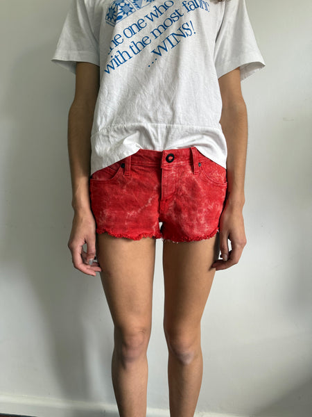 RED LOW RISE TIE DYE SHORTS