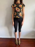 90s NORMA KAMALI HIGH COLLAR TOP FLORAL TOP