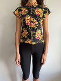 90s NORMA KAMALI HIGH COLLAR TOP FLORAL TOP