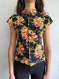 90s NORMA KAMALI HIGH COLLAR TOP FLORAL TOP