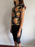 90s NORMA KAMALI HIGH COLLAR TOP FLORAL TOP