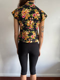 90s NORMA KAMALI HIGH COLLAR TOP FLORAL TOP