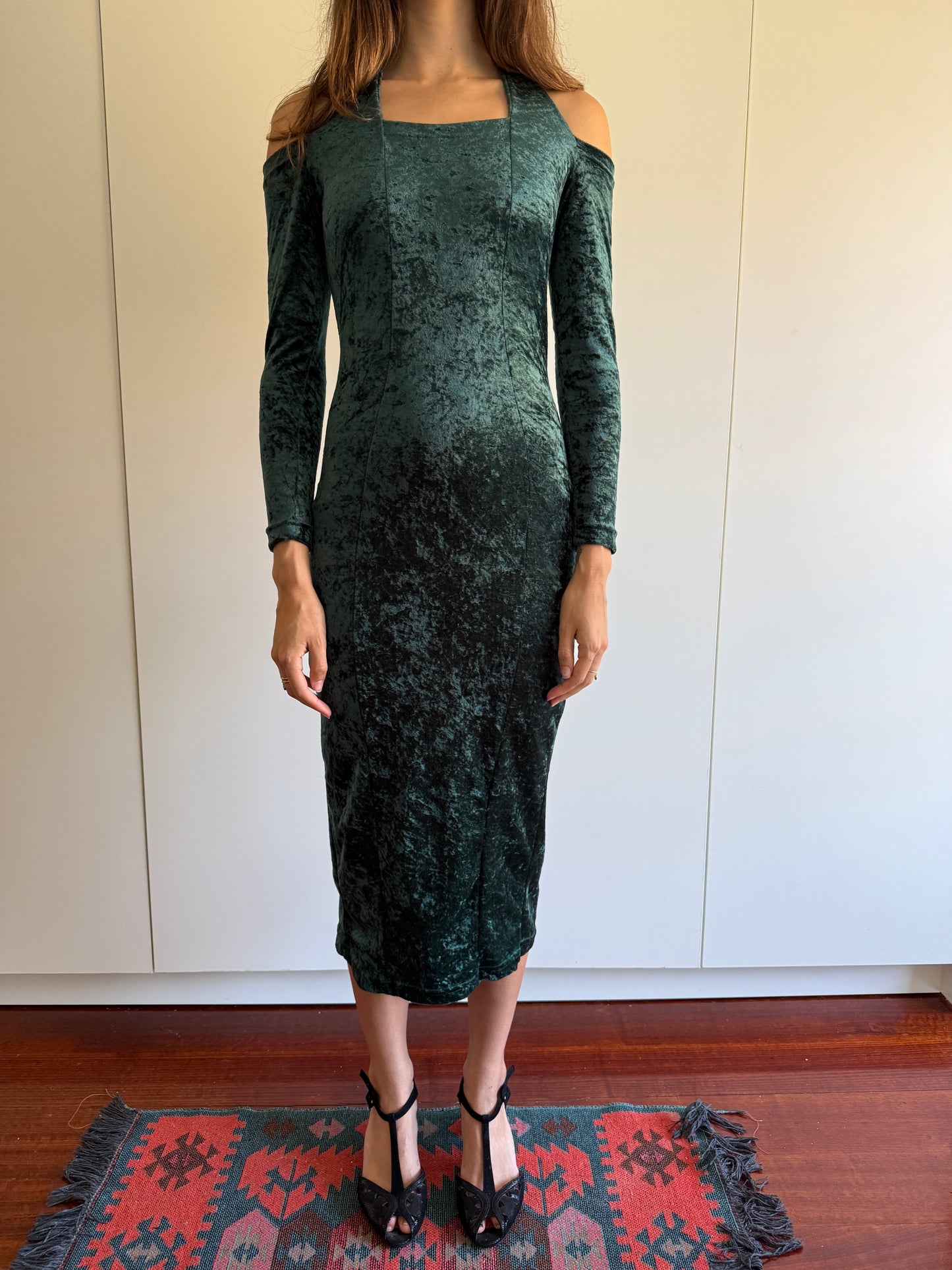 80s VINTAGE VELVET HALTER NECK DRESS