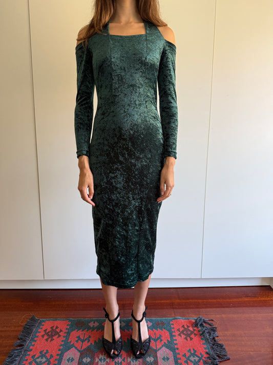 80s VINTAGE VELVET HALTER NECK DRESS