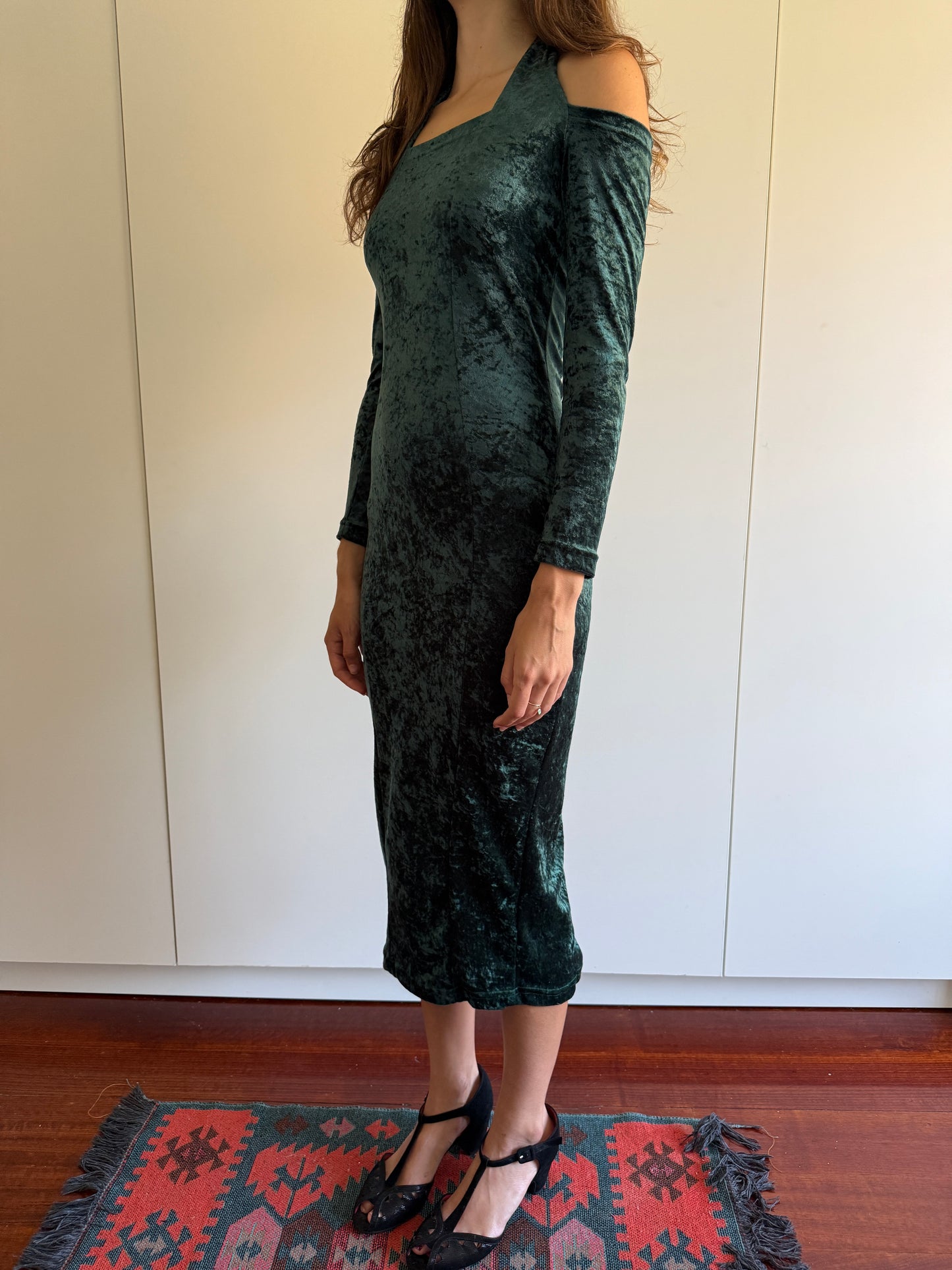 80s VINTAGE VELVET HALTER NECK DRESS