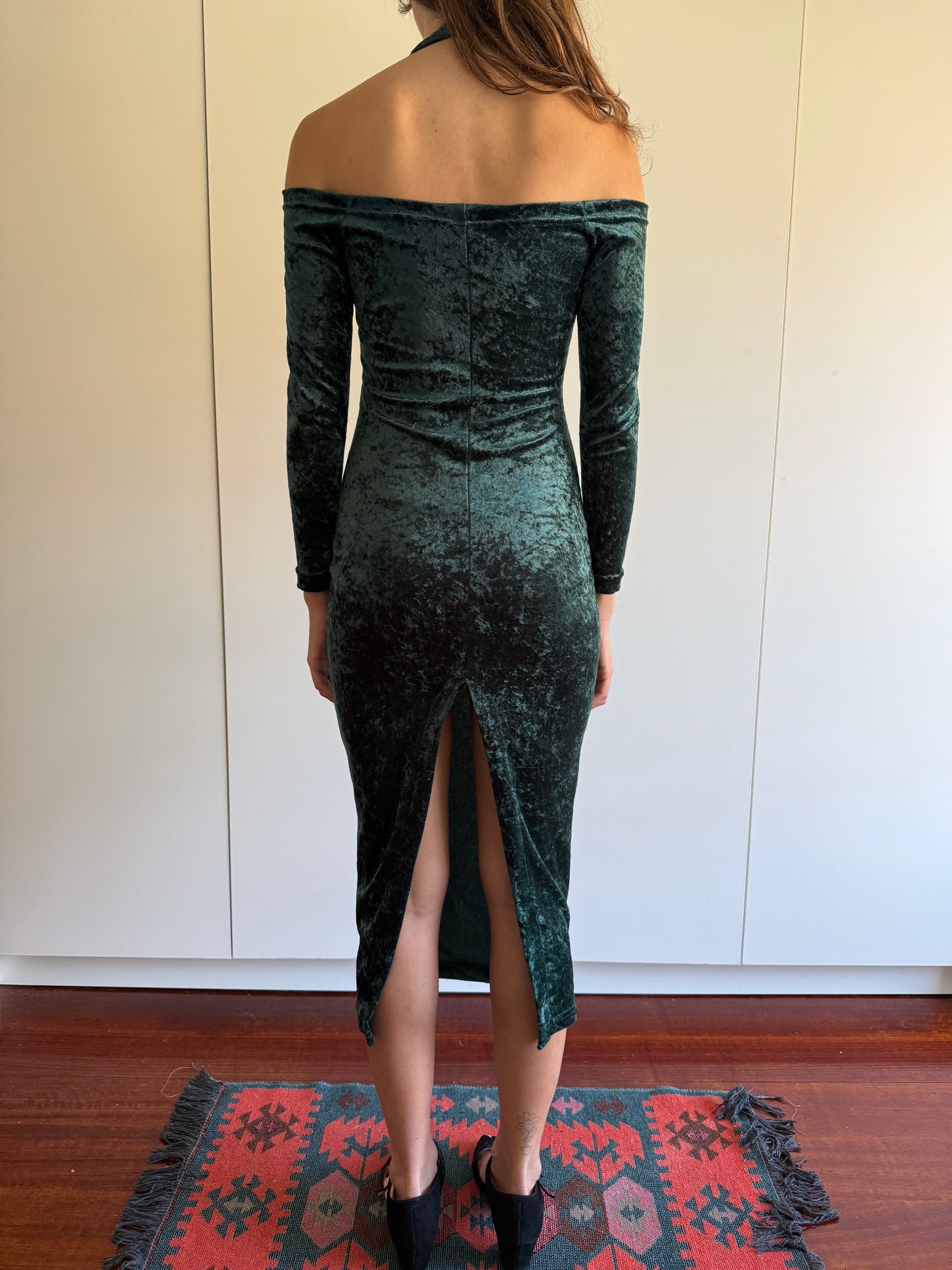80s VINTAGE VELVET HALTER NECK DRESS