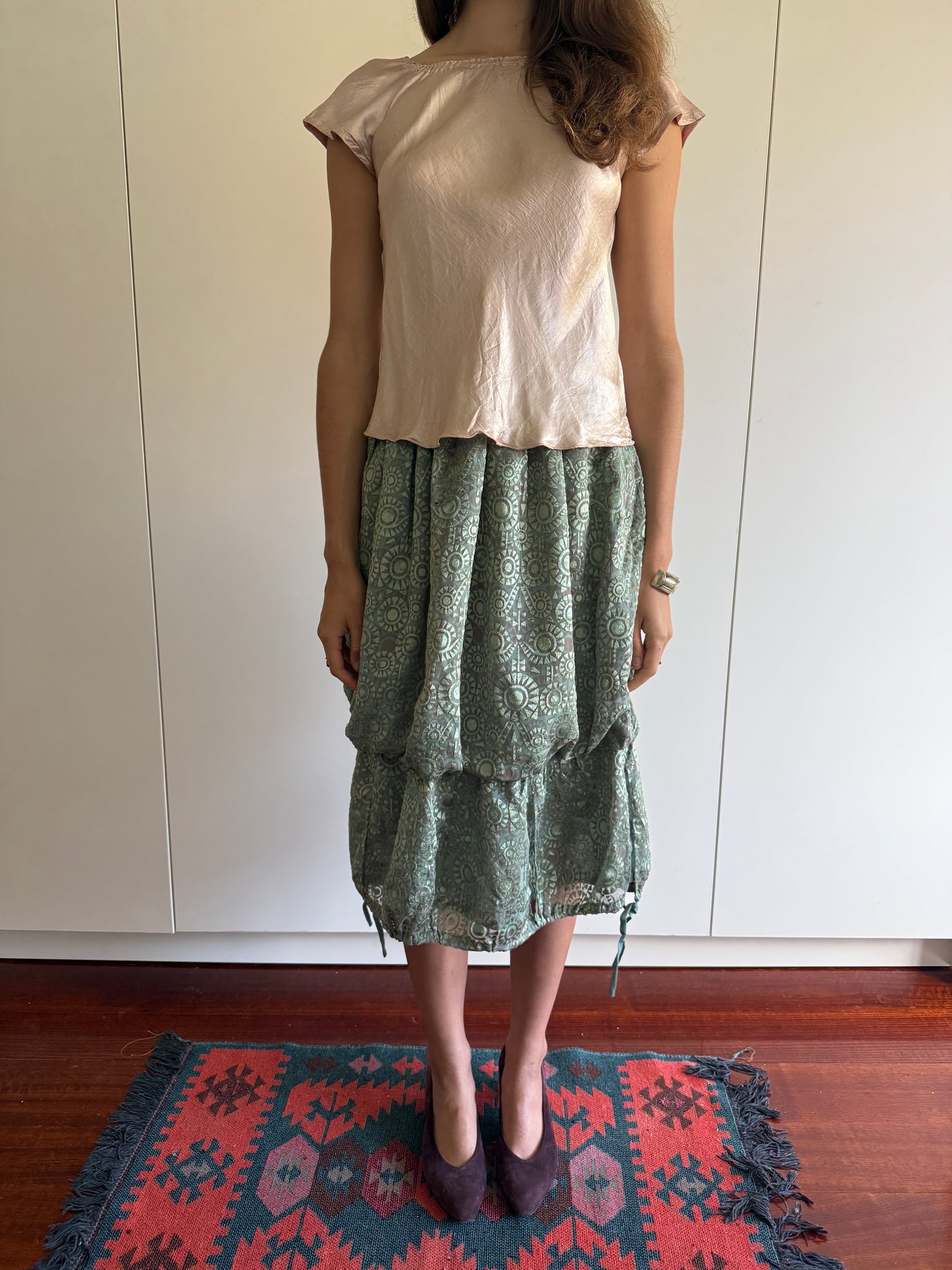 80s MADAME NICOLE BURNT VELVET TIERED SKIRT