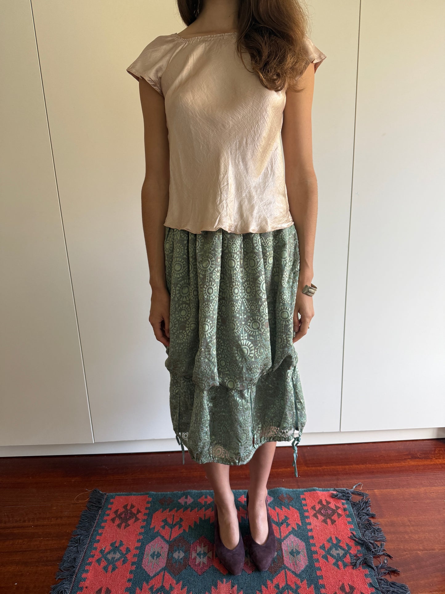 80s MADAME NICOLE BURNT VELVET TIERED SKIRT