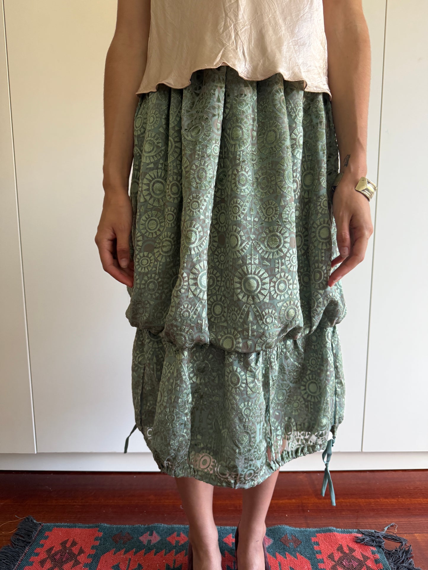 80s MADAME NICOLE BURNT VELVET TIERED SKIRT