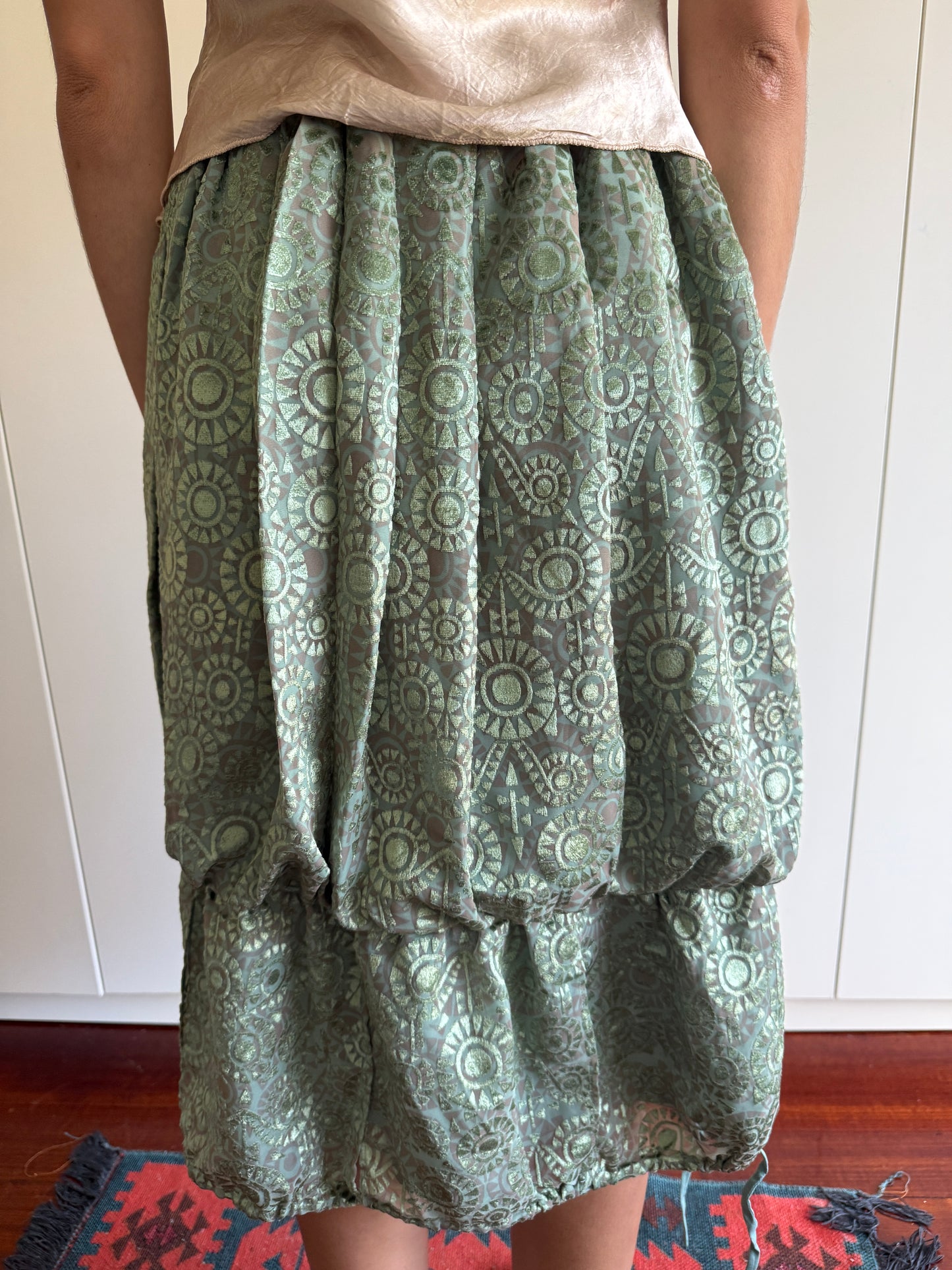 80s MADAME NICOLE BURNT VELVET TIERED SKIRT