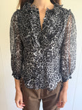 DIANE VON FURSTENBURG SILK LEOPARD RUFFLE BLOUSE