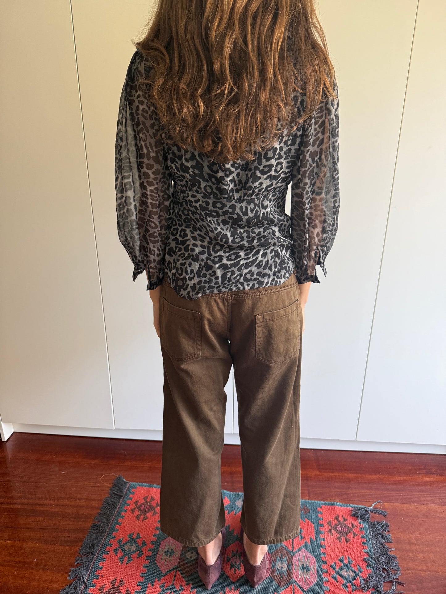 DIANE VON FURSTENBURG SILK LEOPARD RUFFLE BLOUSE