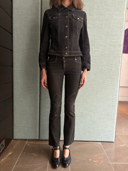 90s ESCADA EMBROIDERED JEAN AND JACKET SET