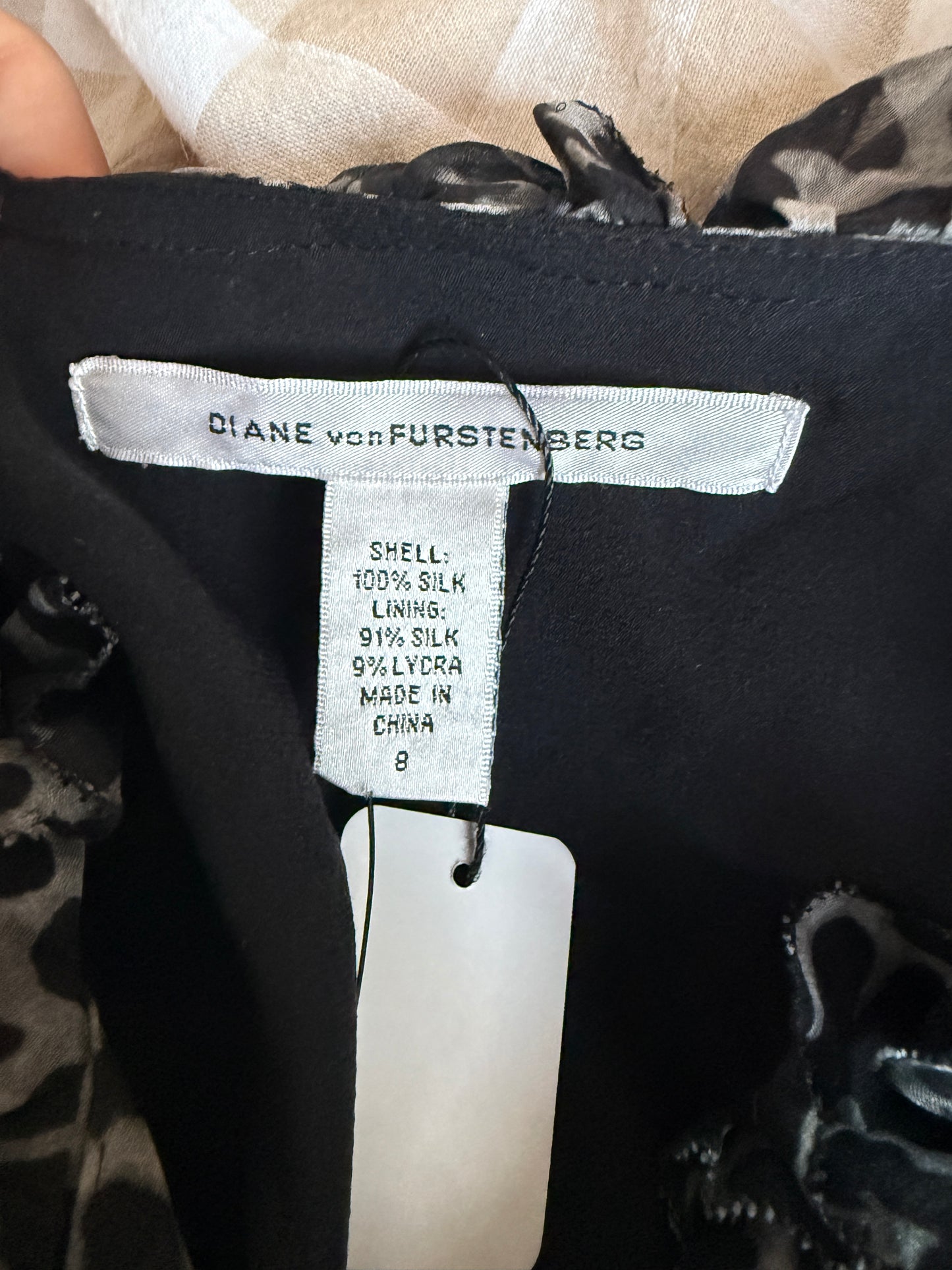 DIANE VON FURSTENBURG SILK LEOPARD RUFFLE BLOUSE