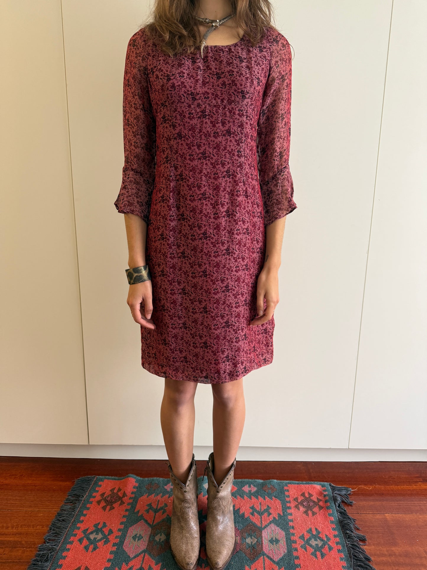 90s ANNA SUI SILK BLEND FLORAL DRESS