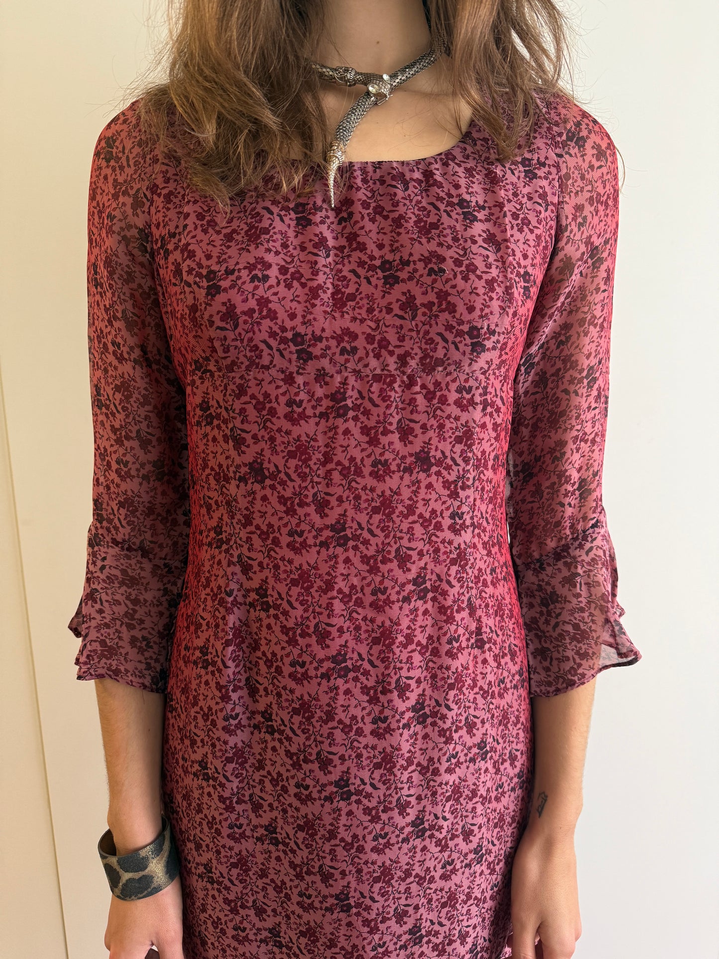 90s ANNA SUI SILK BLEND FLORAL DRESS