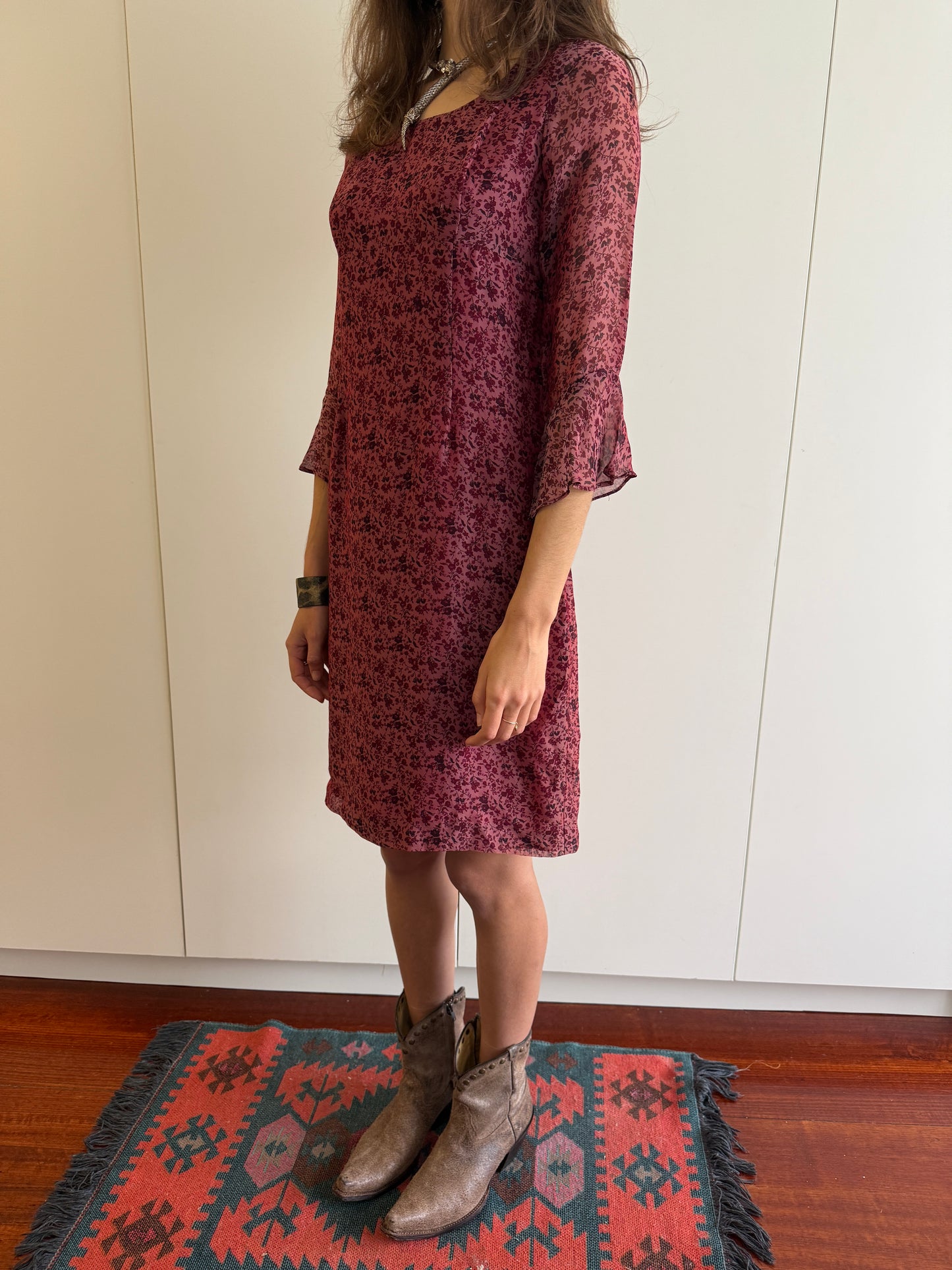 90s ANNA SUI SILK BLEND FLORAL DRESS