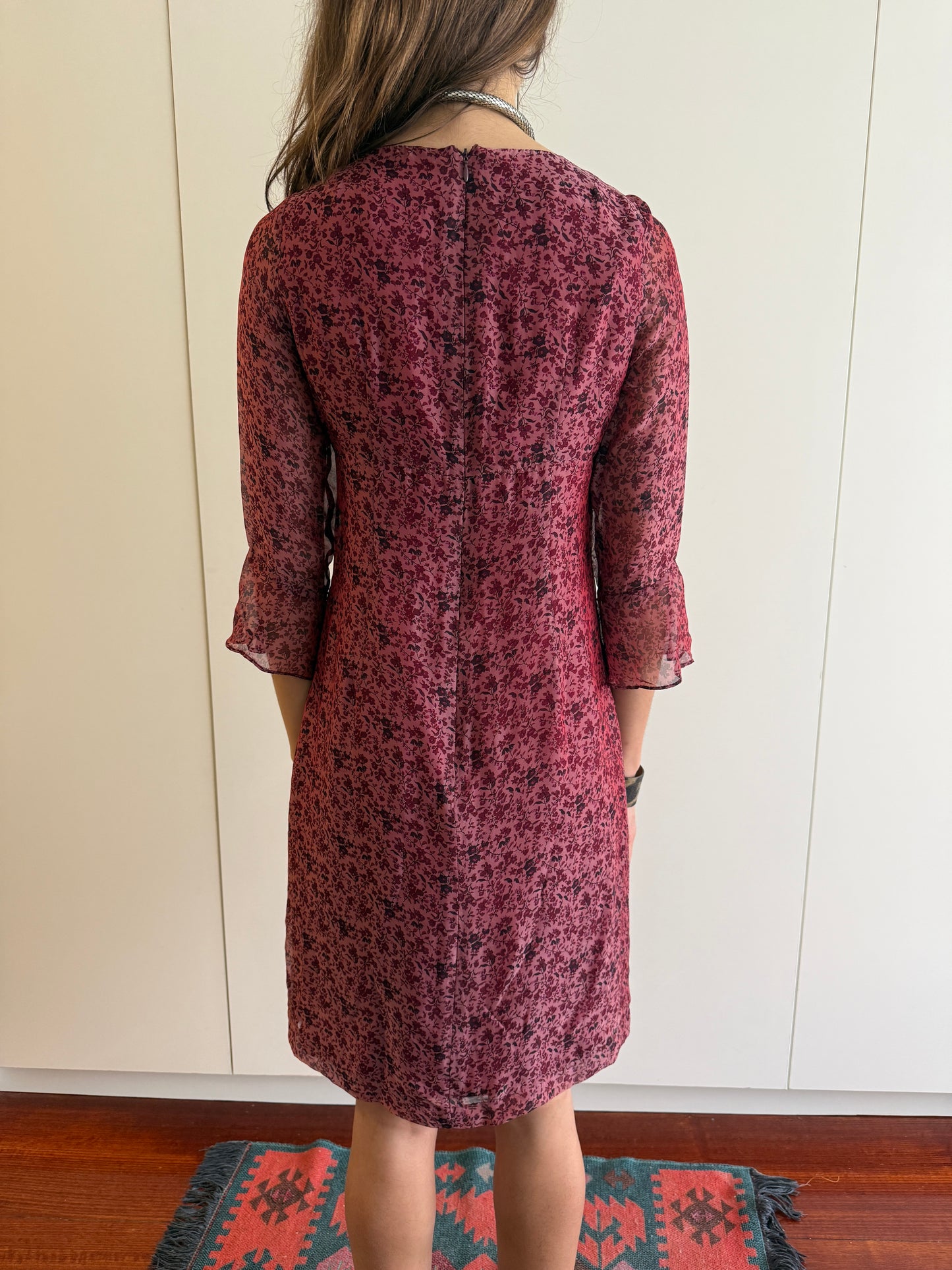 90s ANNA SUI SILK BLEND FLORAL DRESS