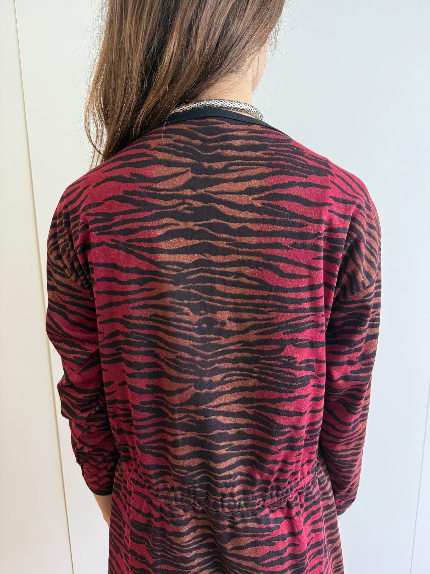 80S VINTAGE BOAT NECK TIGER PRINT DRESS