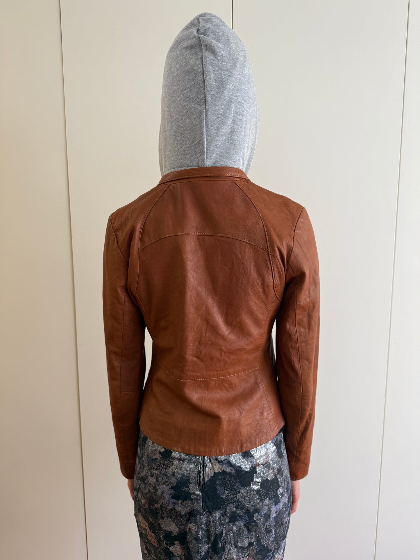 VINTAGE LAMBSKIN LEATHER JACKET WITH DETACHABLE HOOD