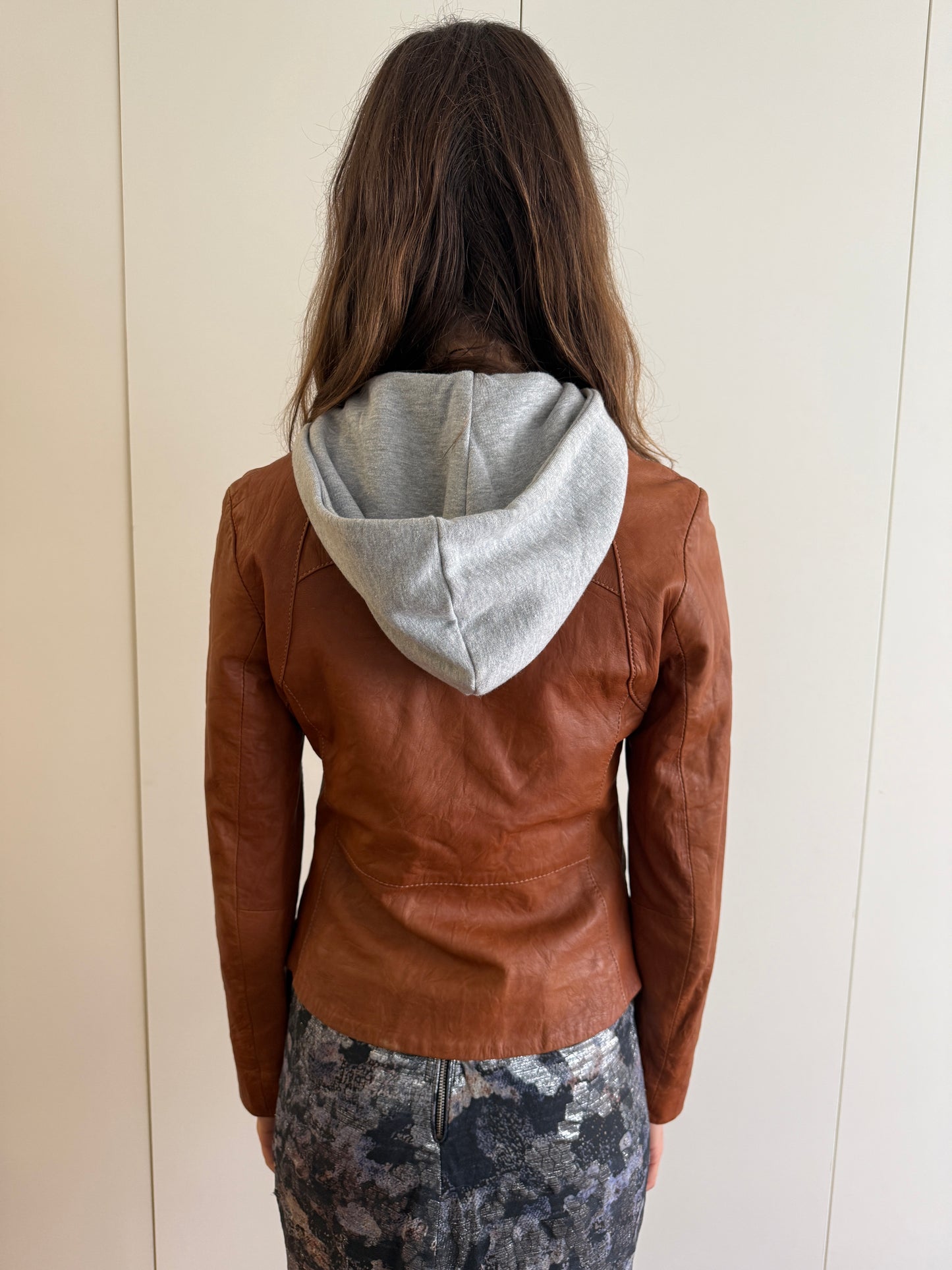 VINTAGE LAMBSKIN LEATHER JACKET WITH DETACHABLE HOOD