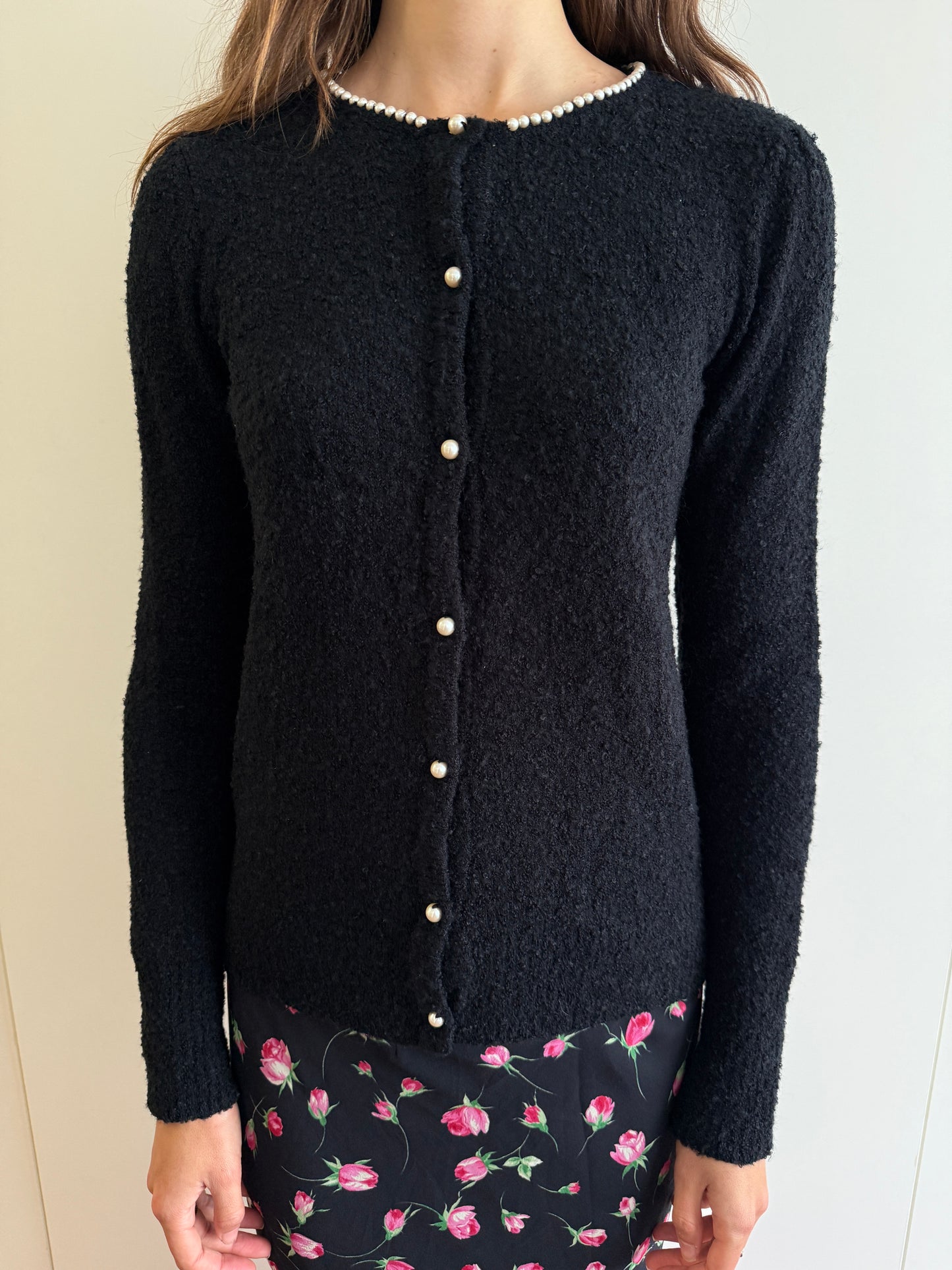 MARY QUANT LONDON PEARL BOUCLE CARDIGAN