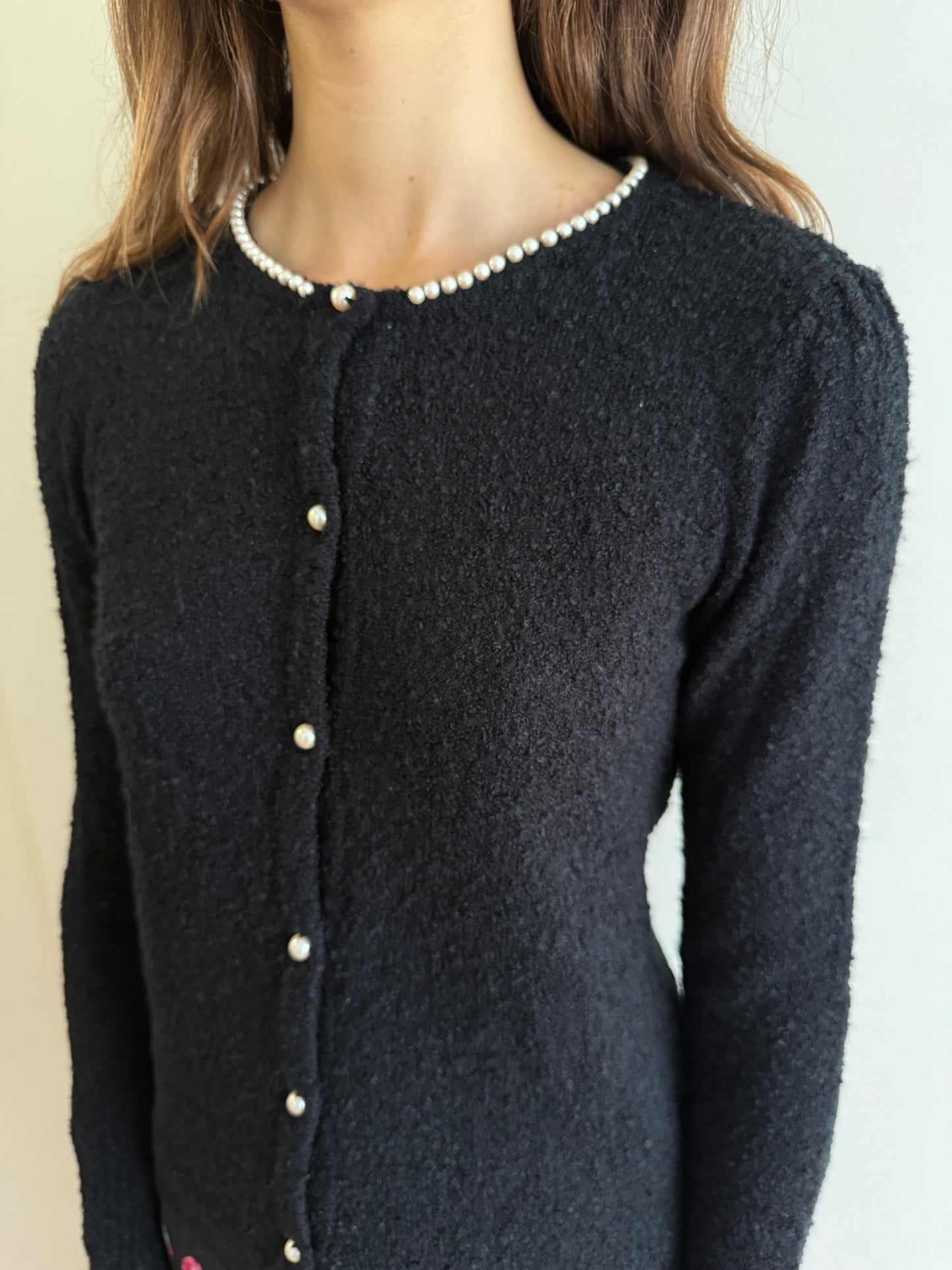 MARY QUANT LONDON PEARL BOUCLE CARDIGAN