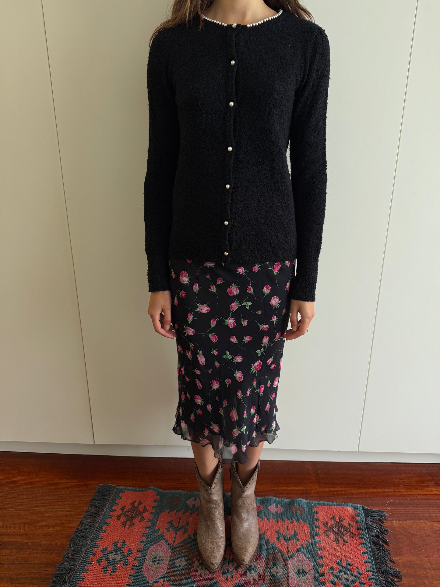 MARY QUANT LONDON PEARL BOUCLE CARDIGAN
