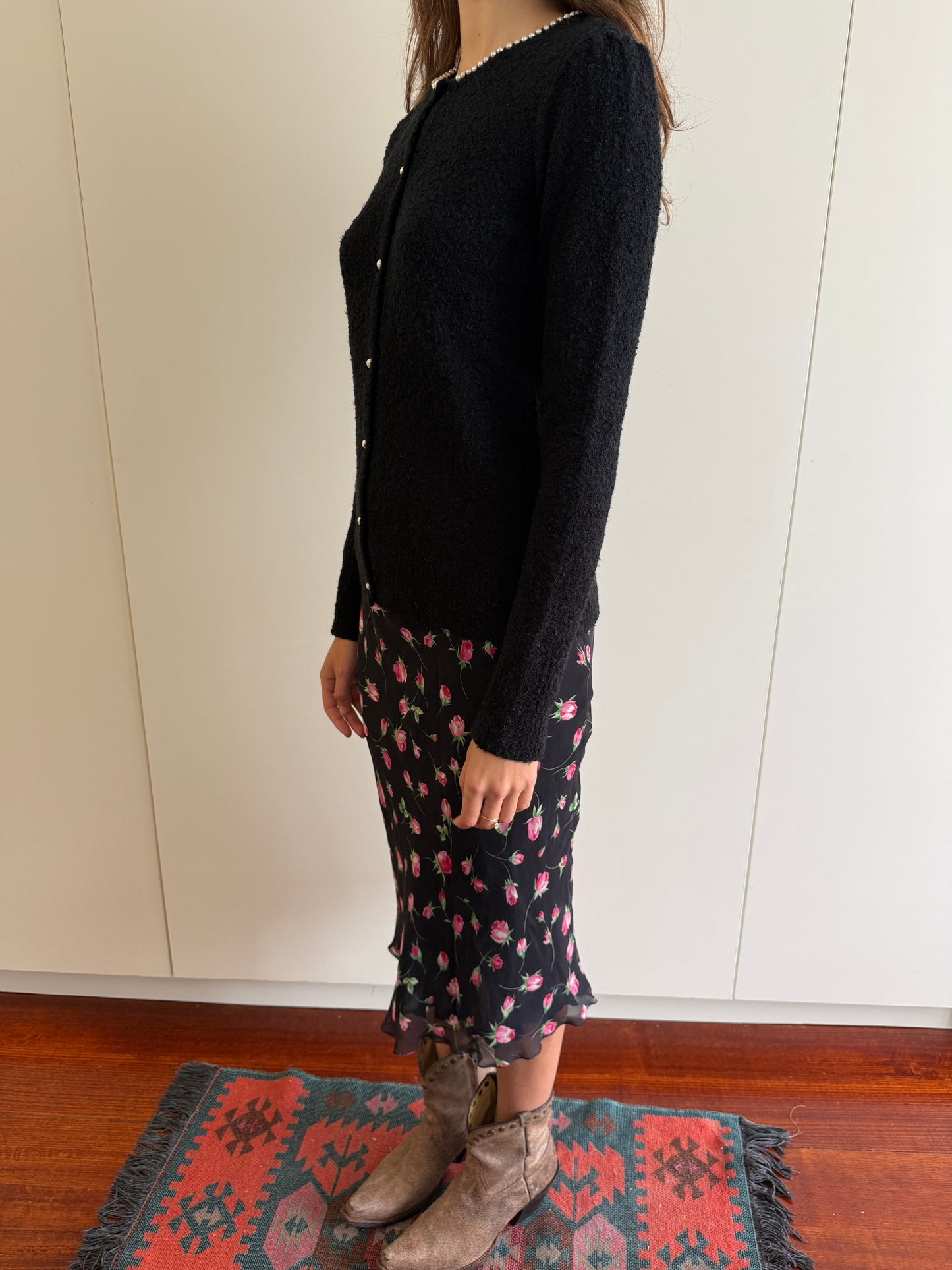MARY QUANT LONDON PEARL BOUCLE CARDIGAN