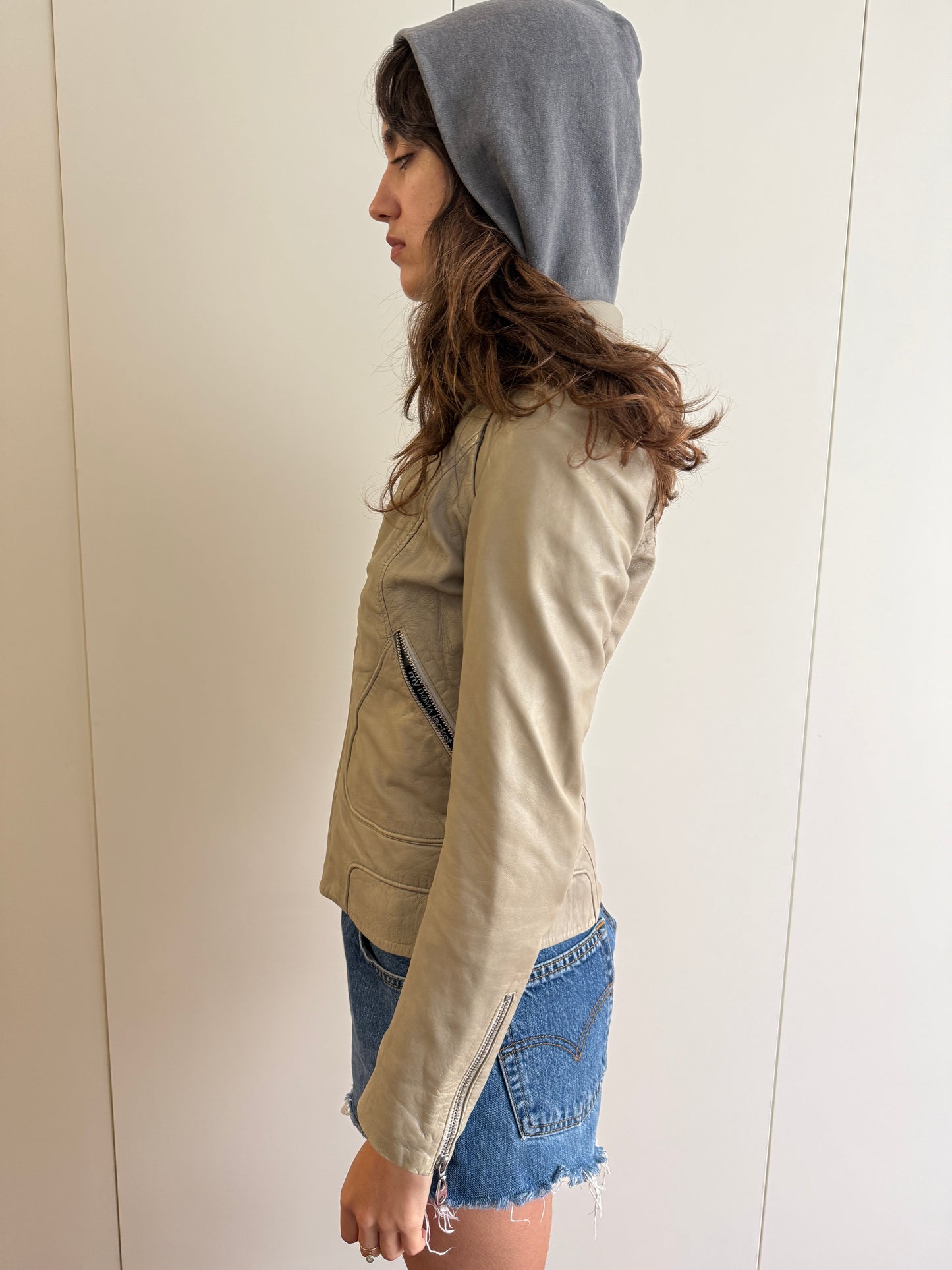 VINTAGE LAMBSKIN LEATHER JACKET WITH DETACHABLE HOOD