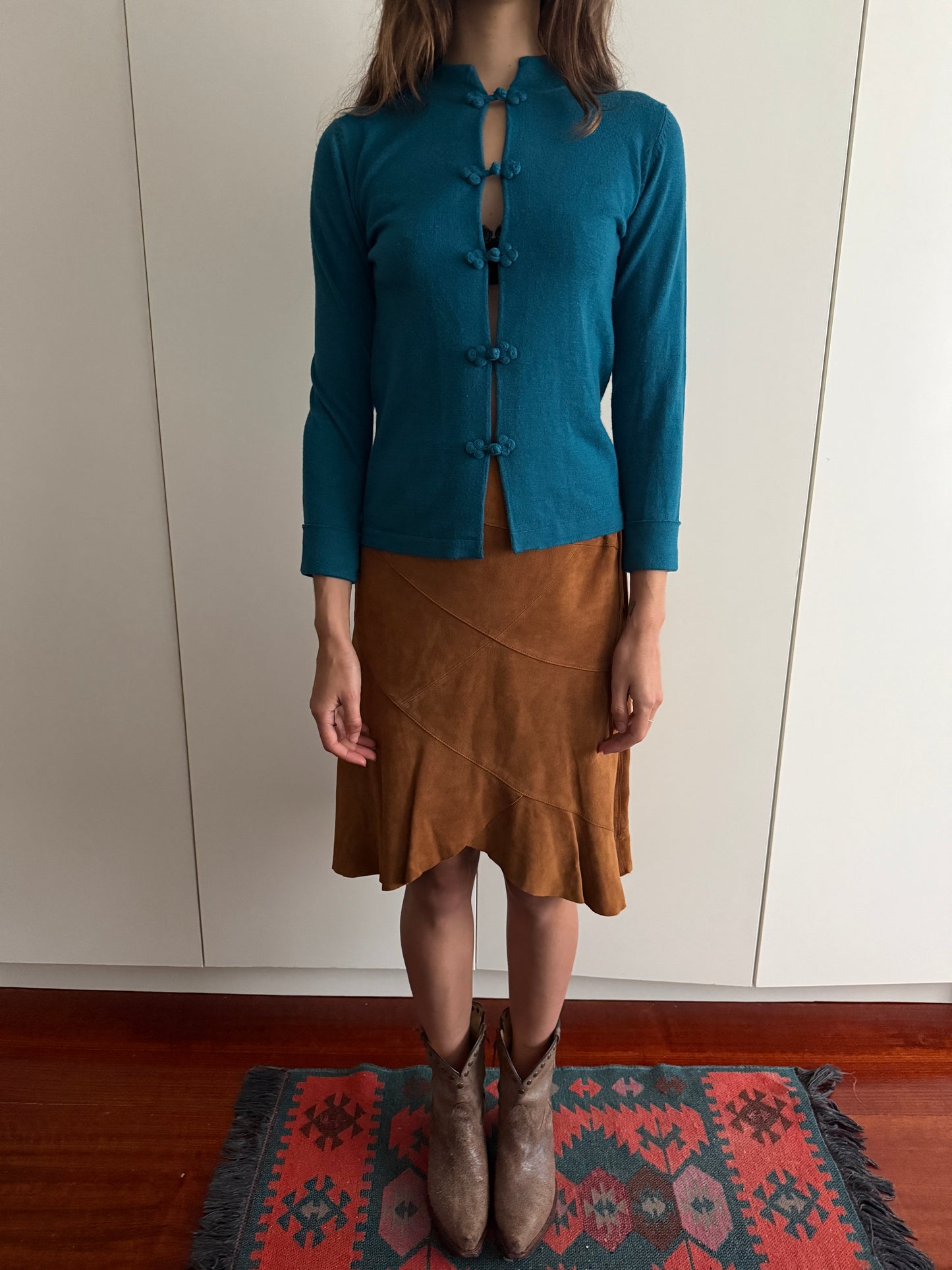 PURE WOOL MANDARIN COLLAR CARDIGAN