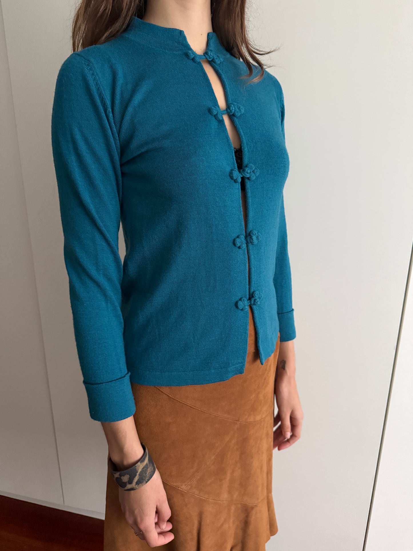 PURE WOOL MANDARIN COLLAR CARDIGAN