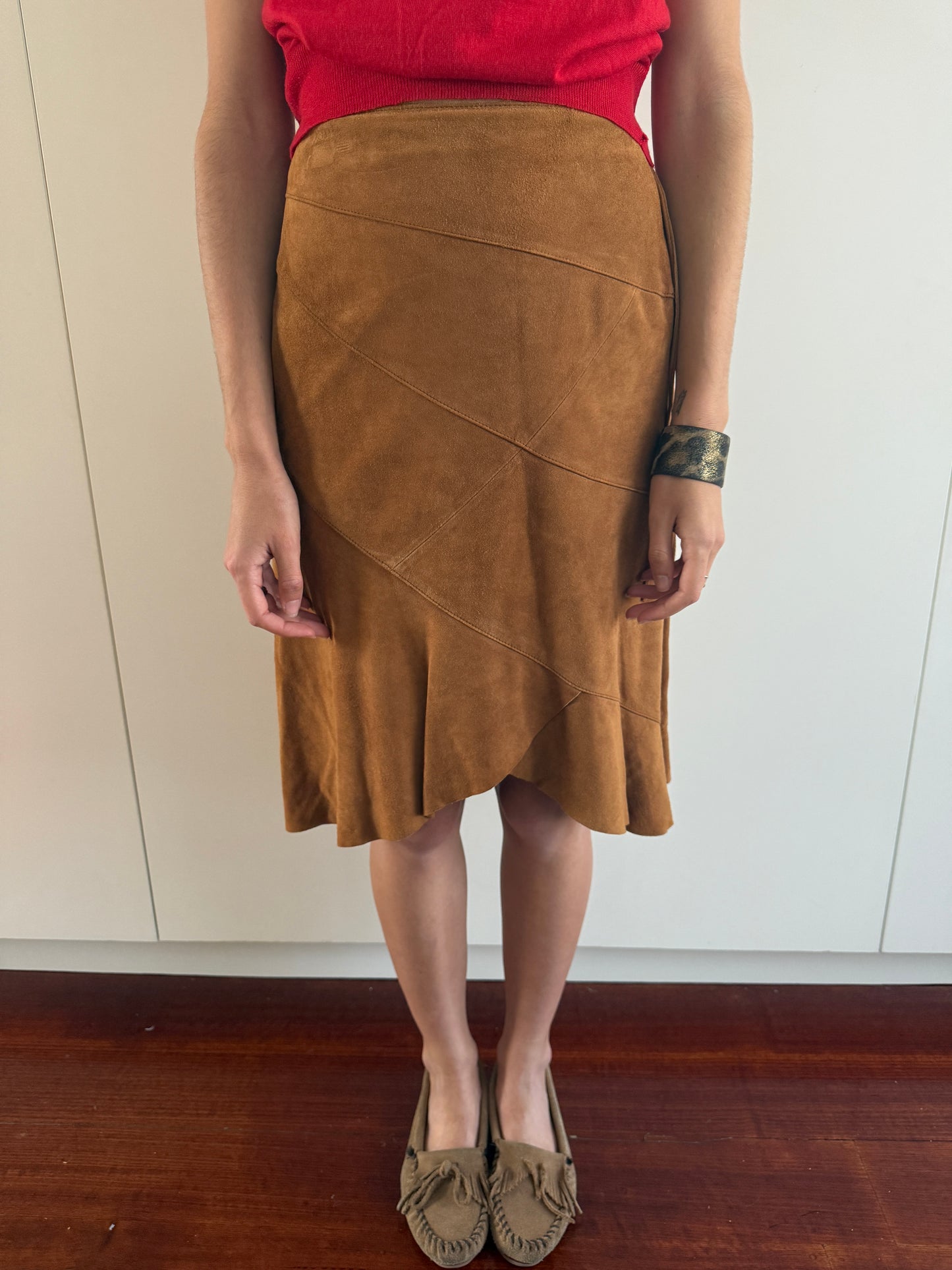 SOFT SHEEPSKIN SUEDE ASYMMETRIC SKIRT