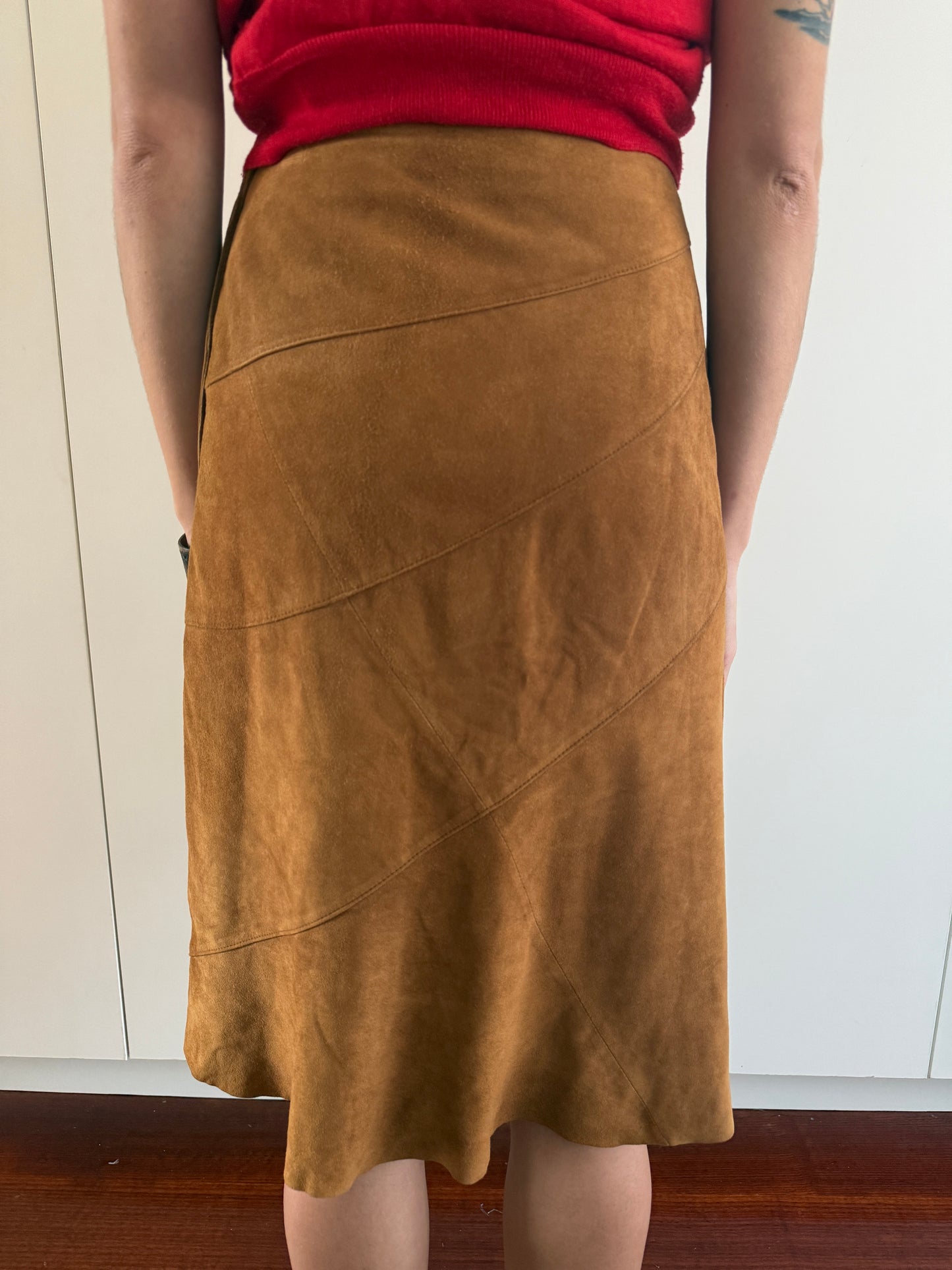SOFT SHEEPSKIN SUEDE ASYMMETRIC SKIRT