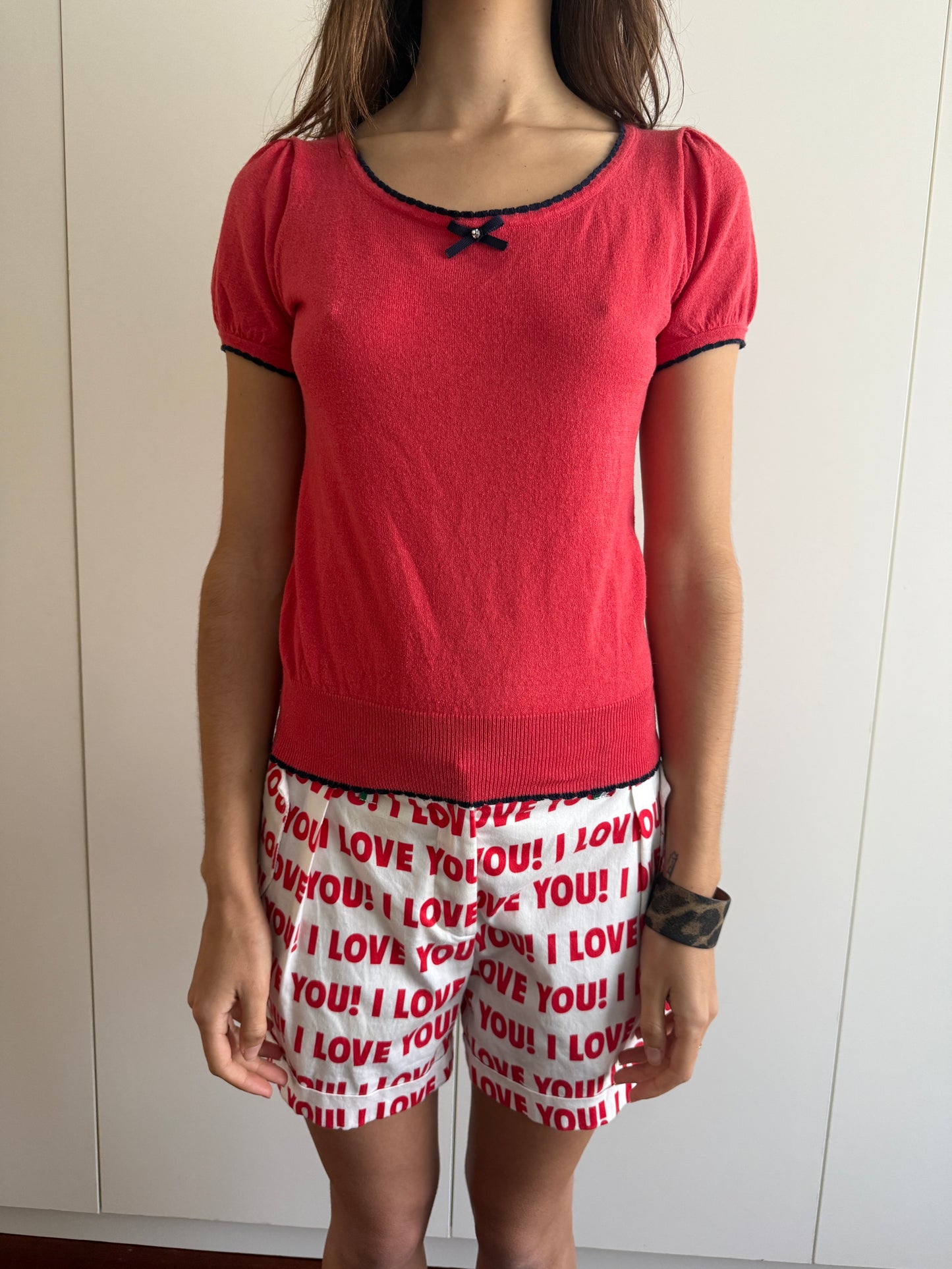 00s CYNTHIA ROWLEY RED KNIT TOP AND CARDIGAN SET