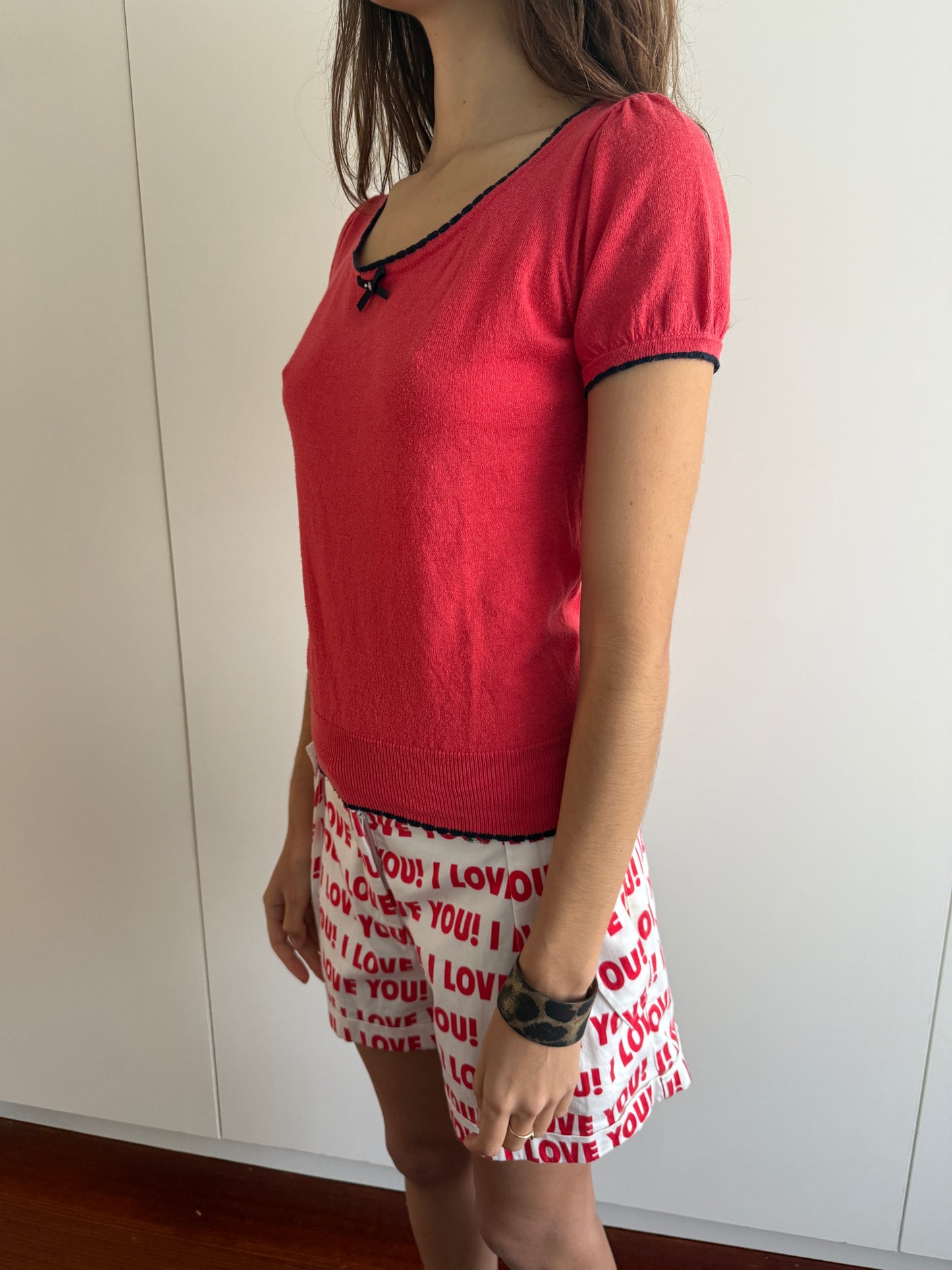 00s CYNTHIA ROWLEY RED KNIT TOP AND CARDIGAN SET