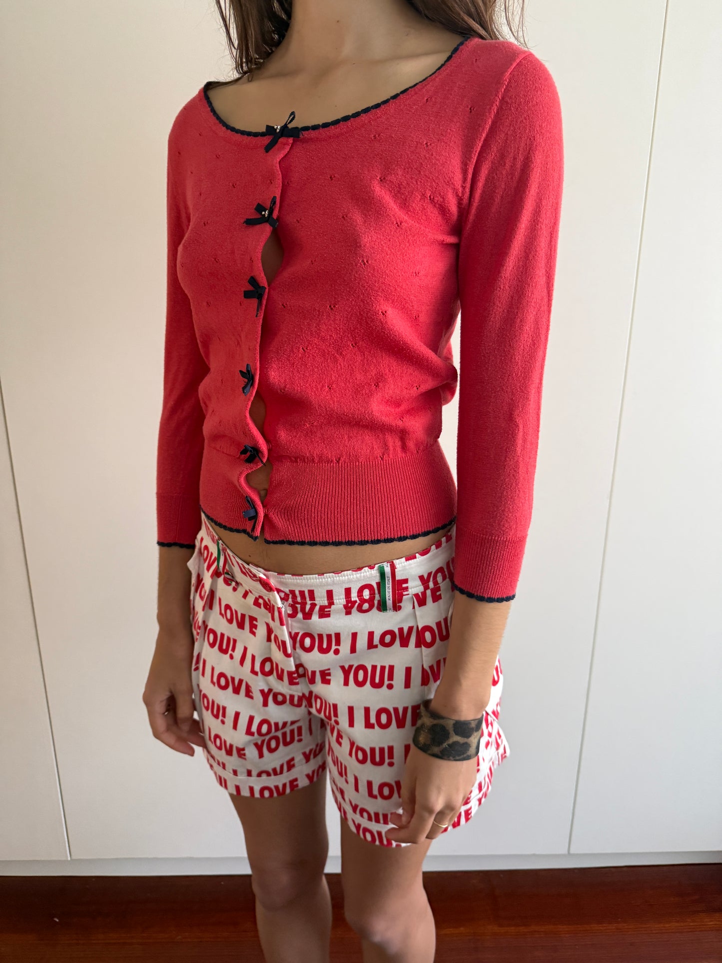 00s CYNTHIA ROWLEY RED KNIT TOP AND CARDIGAN SET