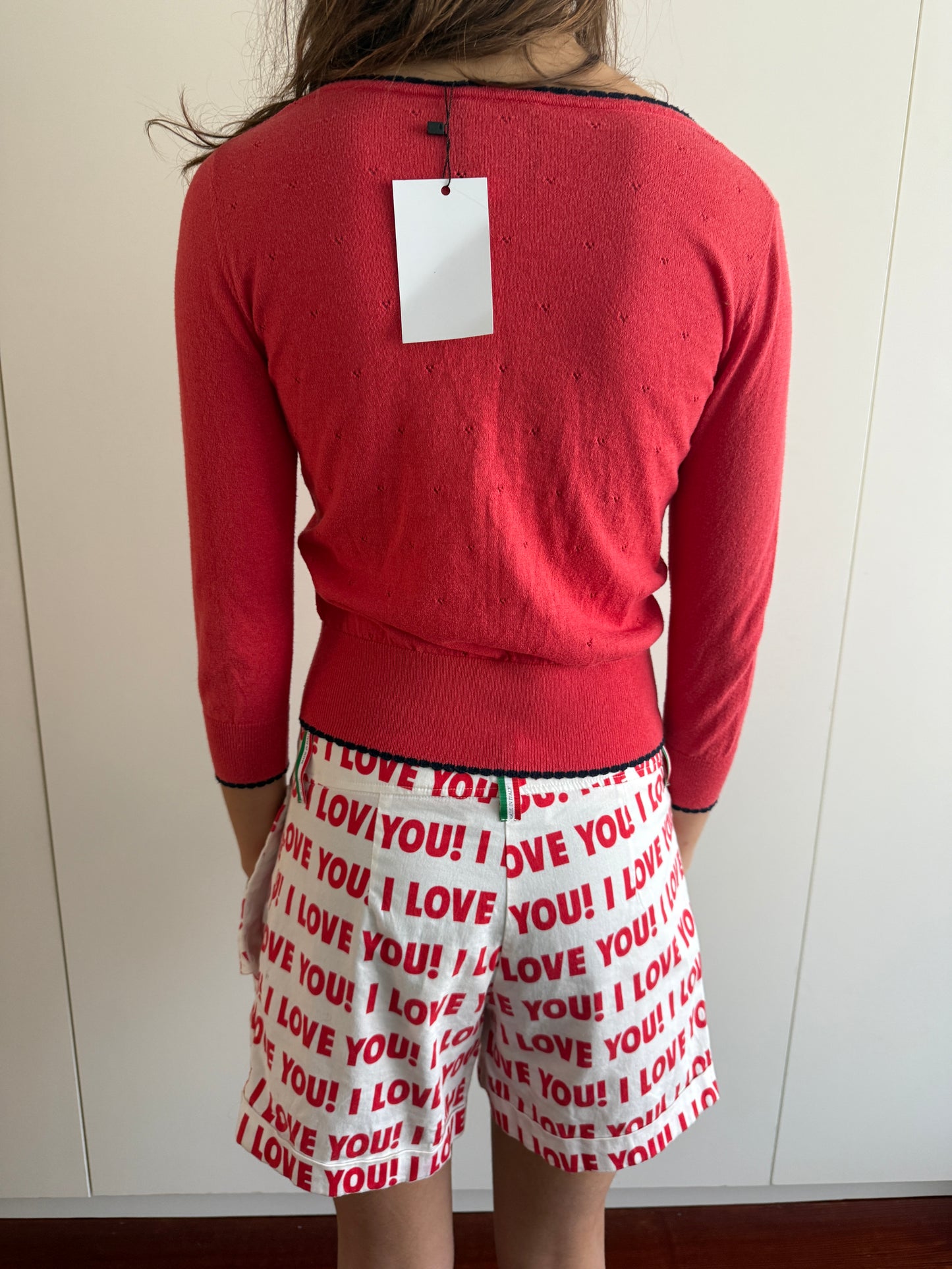 00s CYNTHIA ROWLEY RED KNIT TOP AND CARDIGAN SET