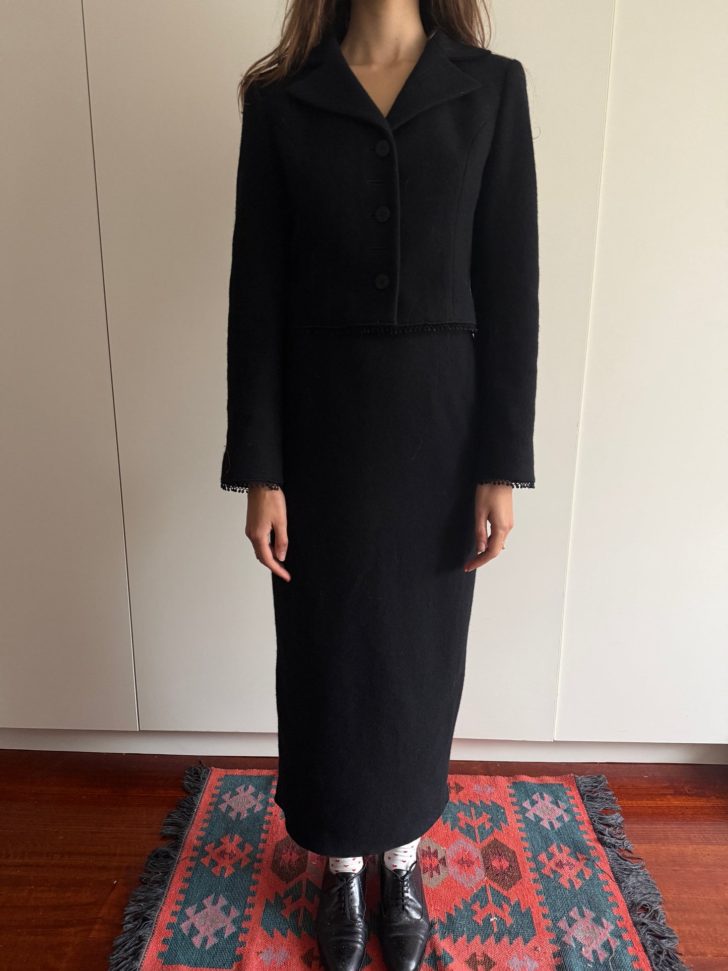 80s NORMA KAMALI OMO TAILORED WOOL SKIRT SUIT