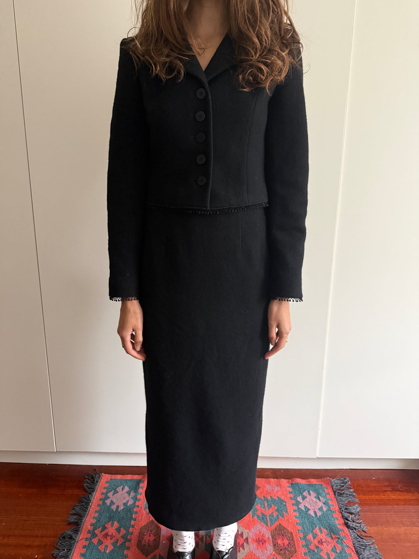 80s NORMA KAMALI OMO TAILORED WOOL SKIRT SUIT