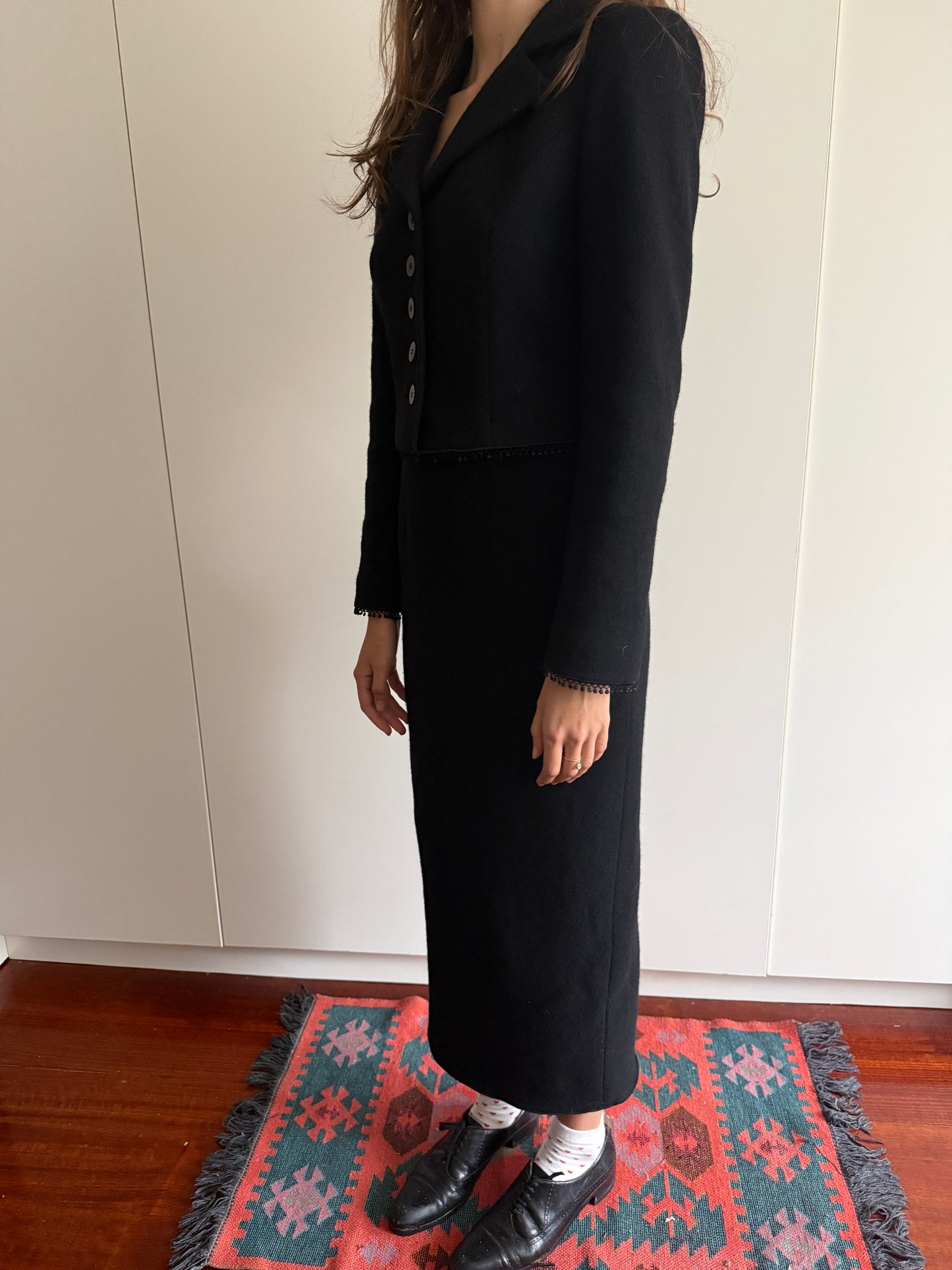 80s NORMA KAMALI OMO TAILORED WOOL SKIRT SUIT