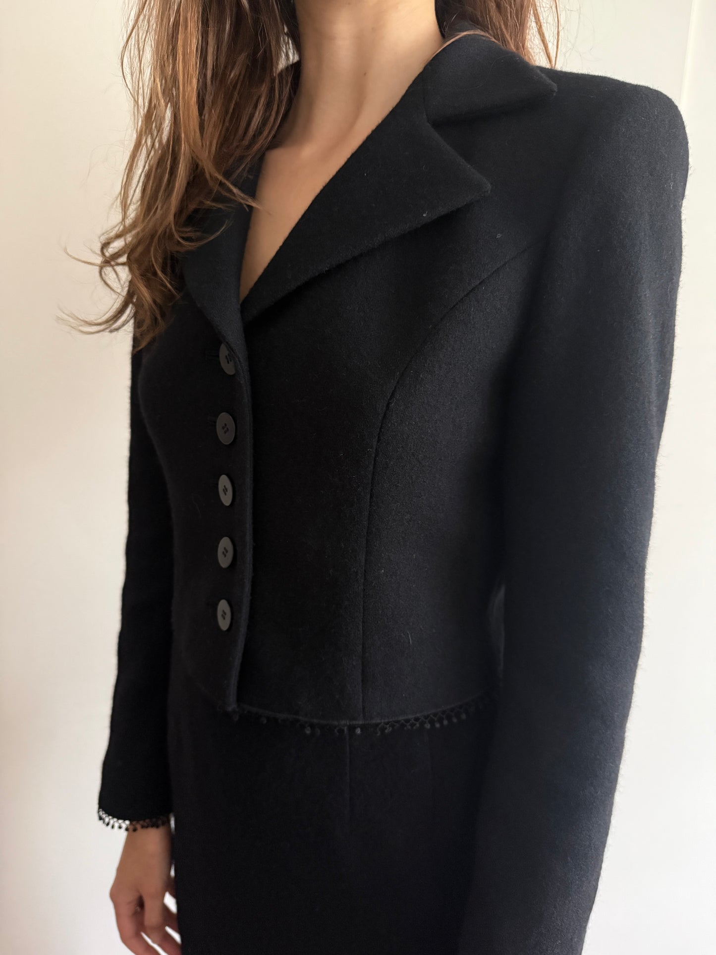 80s NORMA KAMALI OMO TAILORED WOOL SKIRT SUIT