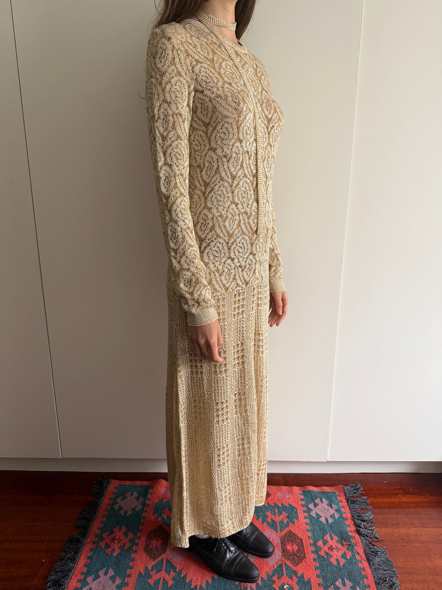 70s FLOOR LENGTH ADELE SIMPSON GOWN w/ BELT/SCARF