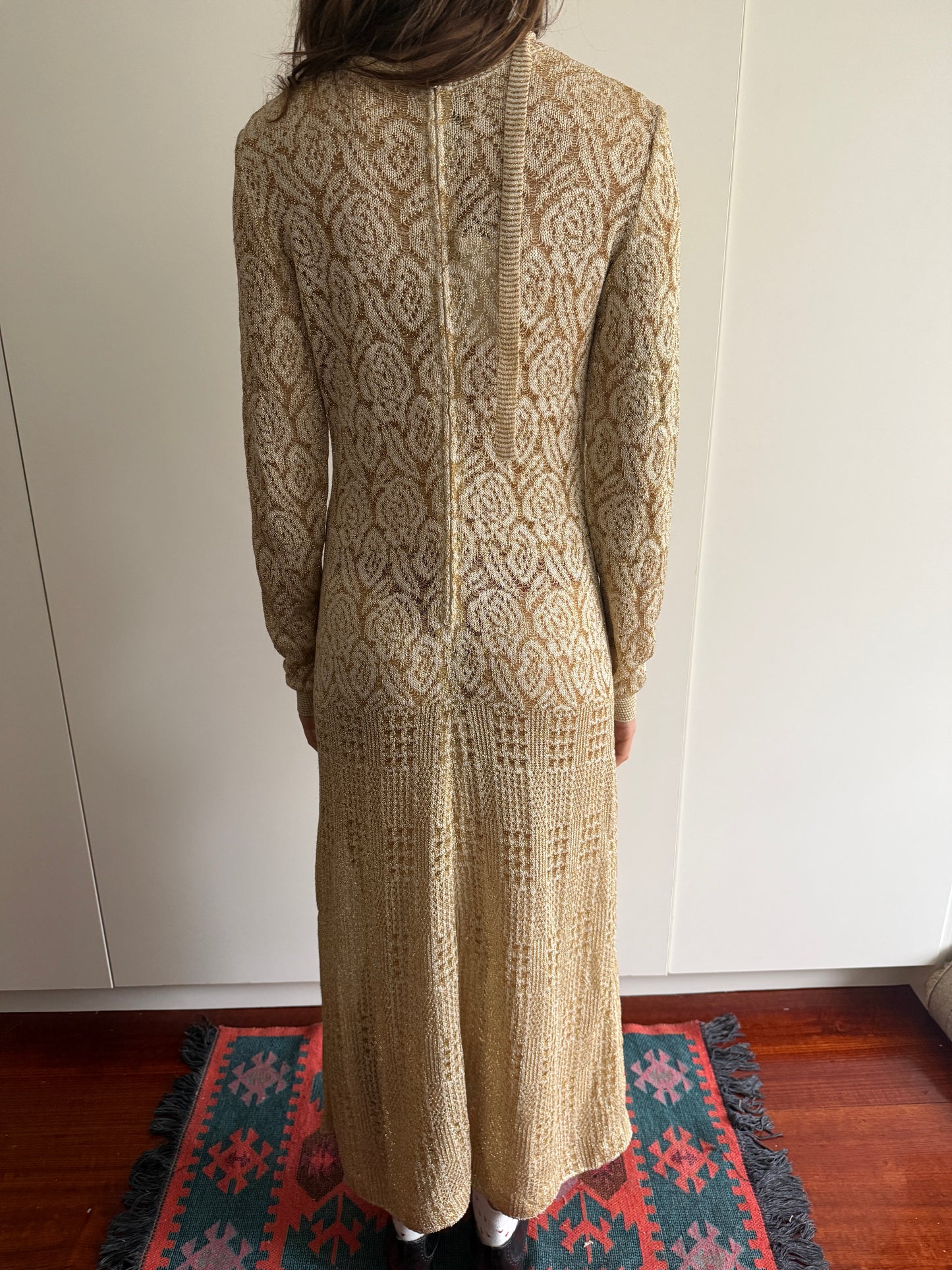 70s FLOOR LENGTH ADELE SIMPSON GOWN w/ BELT/SCARF
