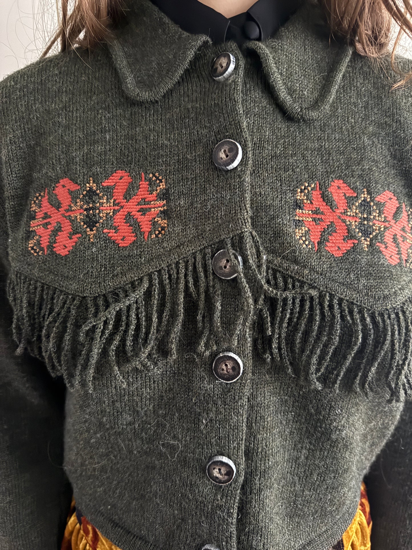 80s BIGI WOOL CROPPED KNIT JACKET WITH TASSELS