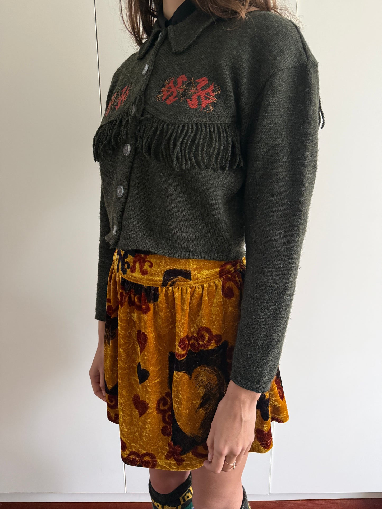 80s BIGI WOOL CROPPED KNIT JACKET WITH TASSELS