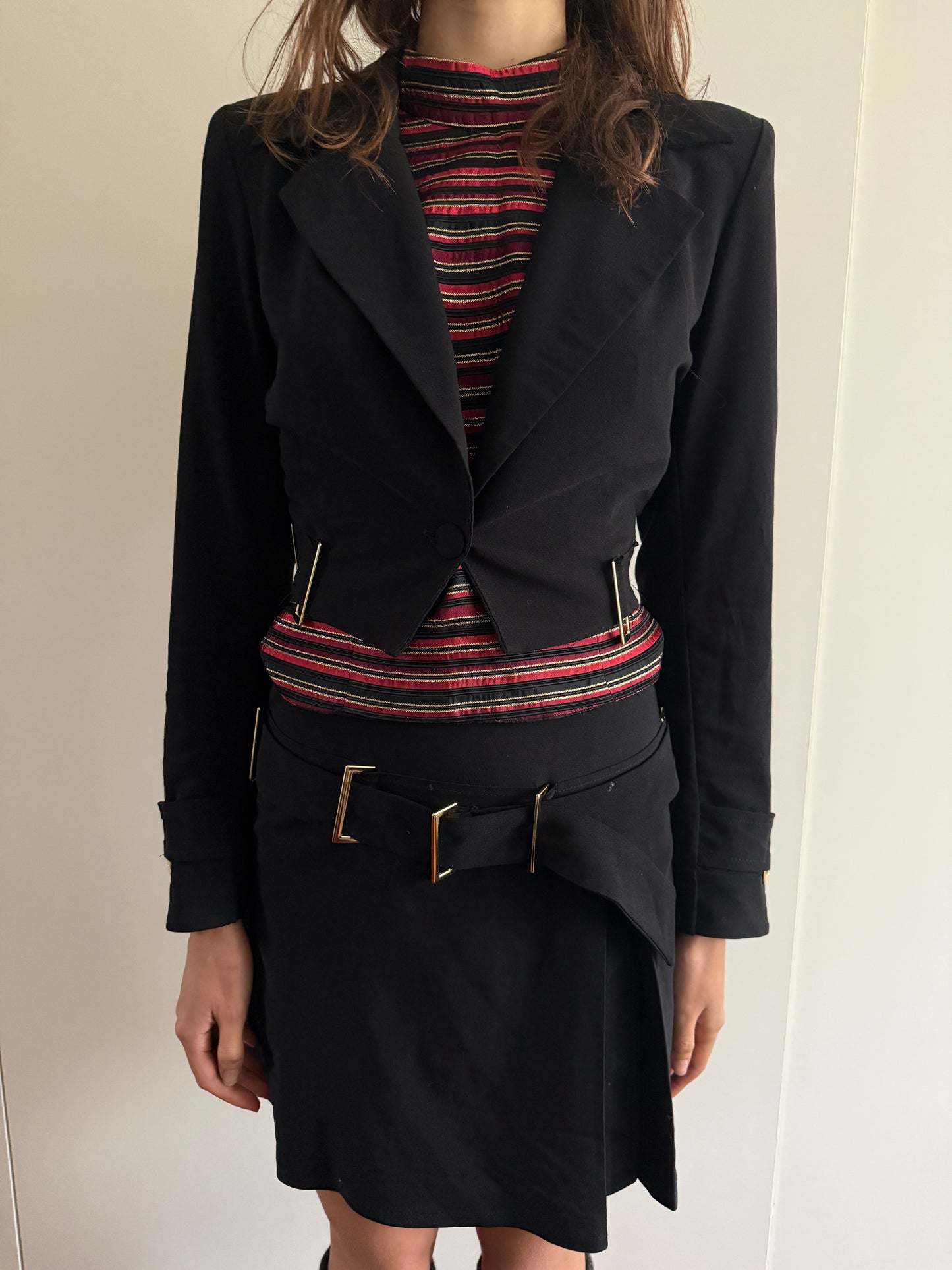 FRENCH VINTAGE BUCKLE DETAIL SKIRT SUIT